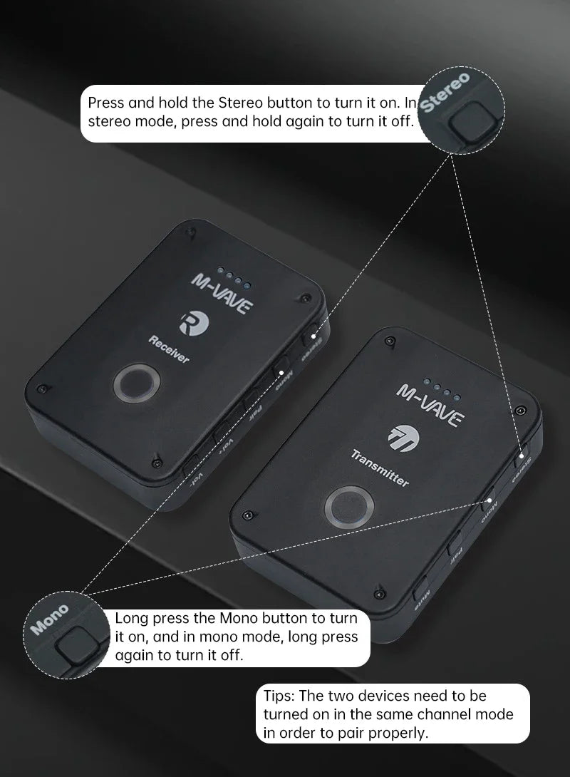 M-vave WP-9 Wireless Earphone Monitor 2.4G Rechargeable Transmitter Receiver with Volume Support Stereo Mono Mute Function