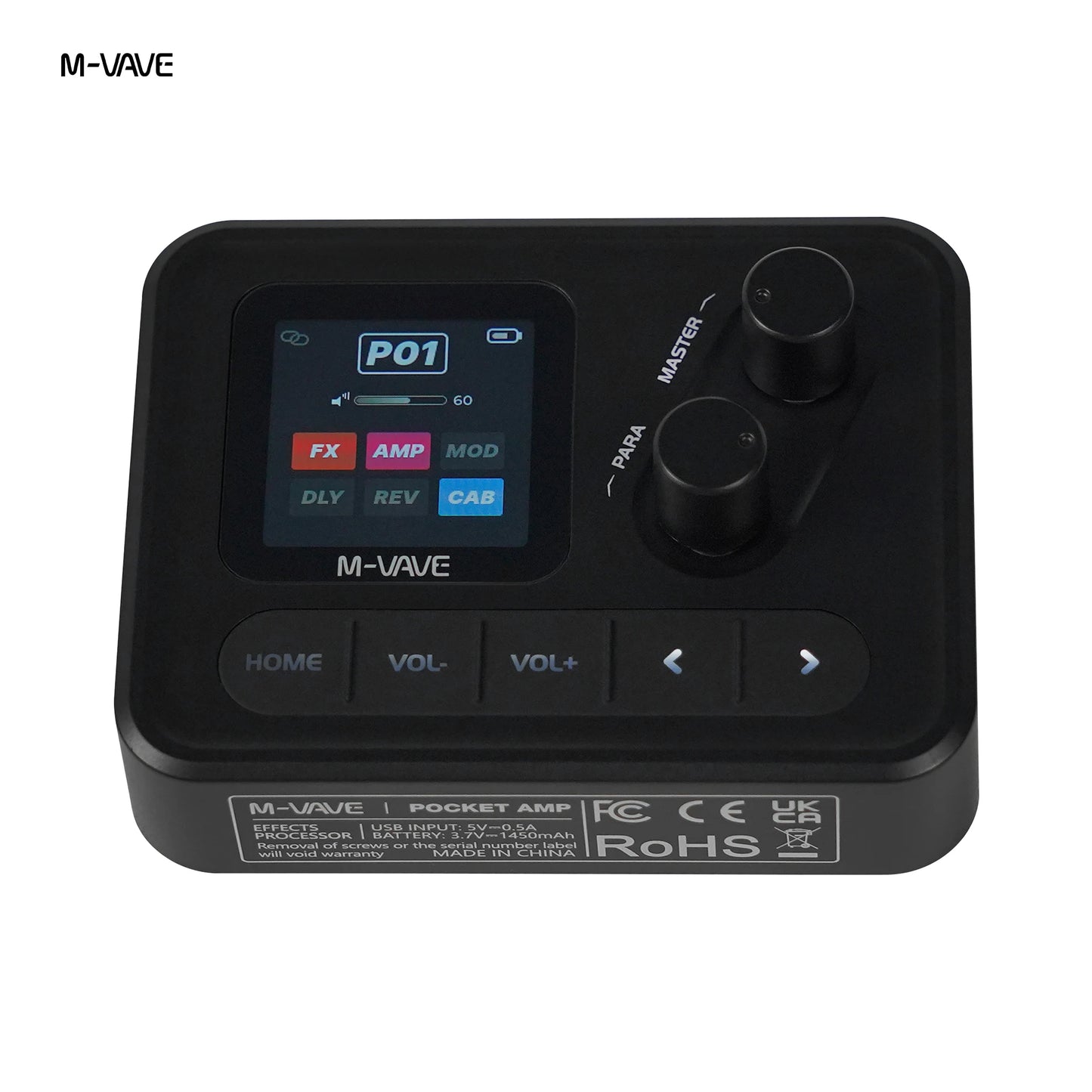 M-VAVE Pocket AMP Mini Guitar Bass Amp 1.54 LCD Color Screen 1450mAh Custom Multi-Function APP Control Desktop Effects Processor