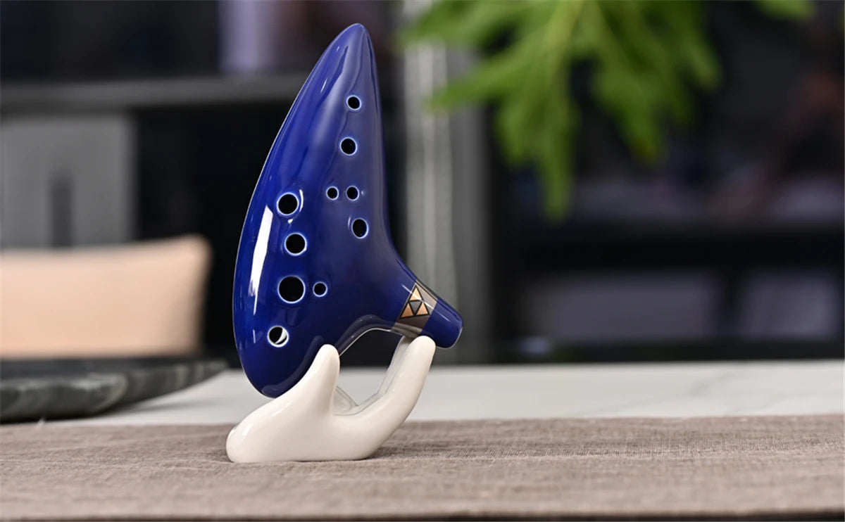 Ocarina,12 Tones Alto C Ceramic Ocarina Musical Instrument with Song Book Neck String Neck Cord Carry Bag, Blue