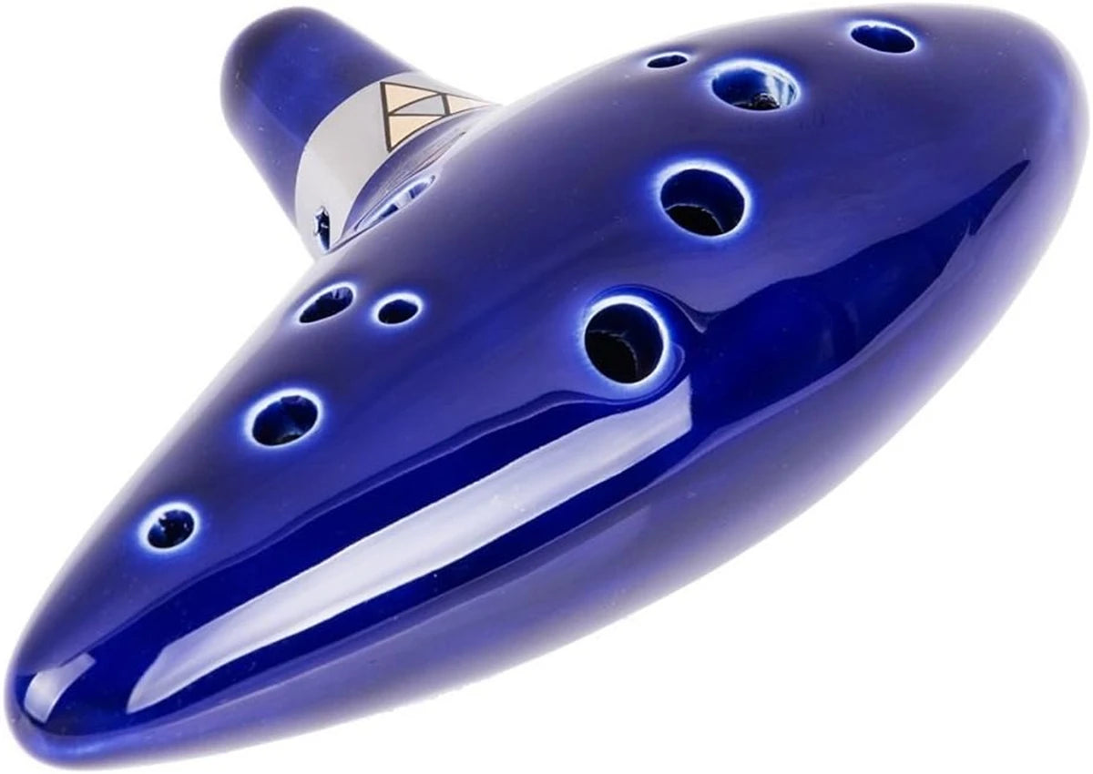 Ocarina,12 Tones Alto C Ceramic Ocarina Musical Instrument with Song Book Neck String Neck Cord Carry Bag, Blue