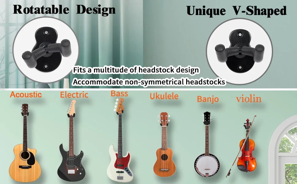 Metal Guitar Hanger Hook Wall Mount Non-slip Holder Stand Rotatable 360°for Electric Guitar Ukulele Instrument Accessories