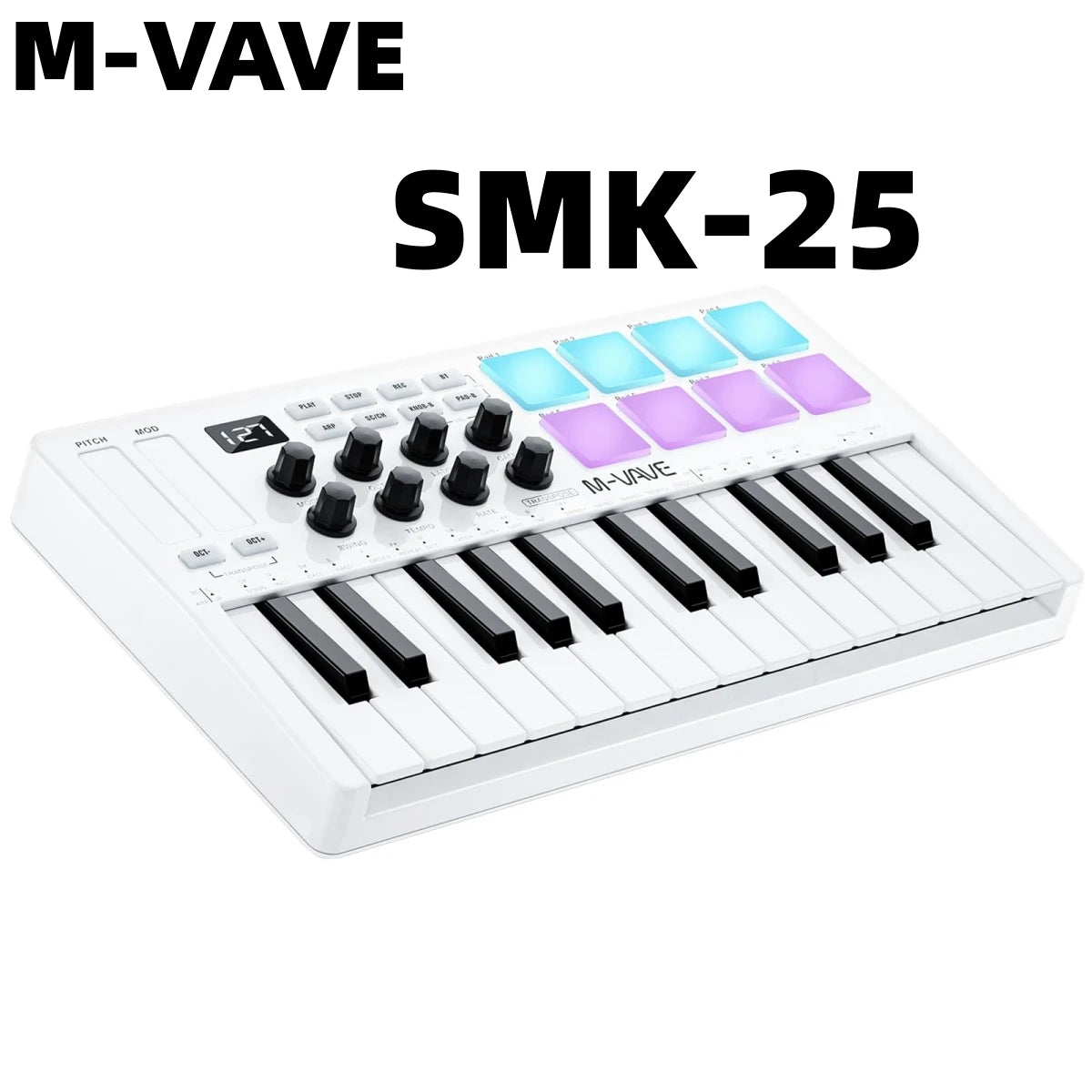 M-VAVE SMK-25 II MIDI Pad Controller Keyboard USB Mini 25 Key,16 RGB Drum Pads,8 Knobs and Music Production,Software Included