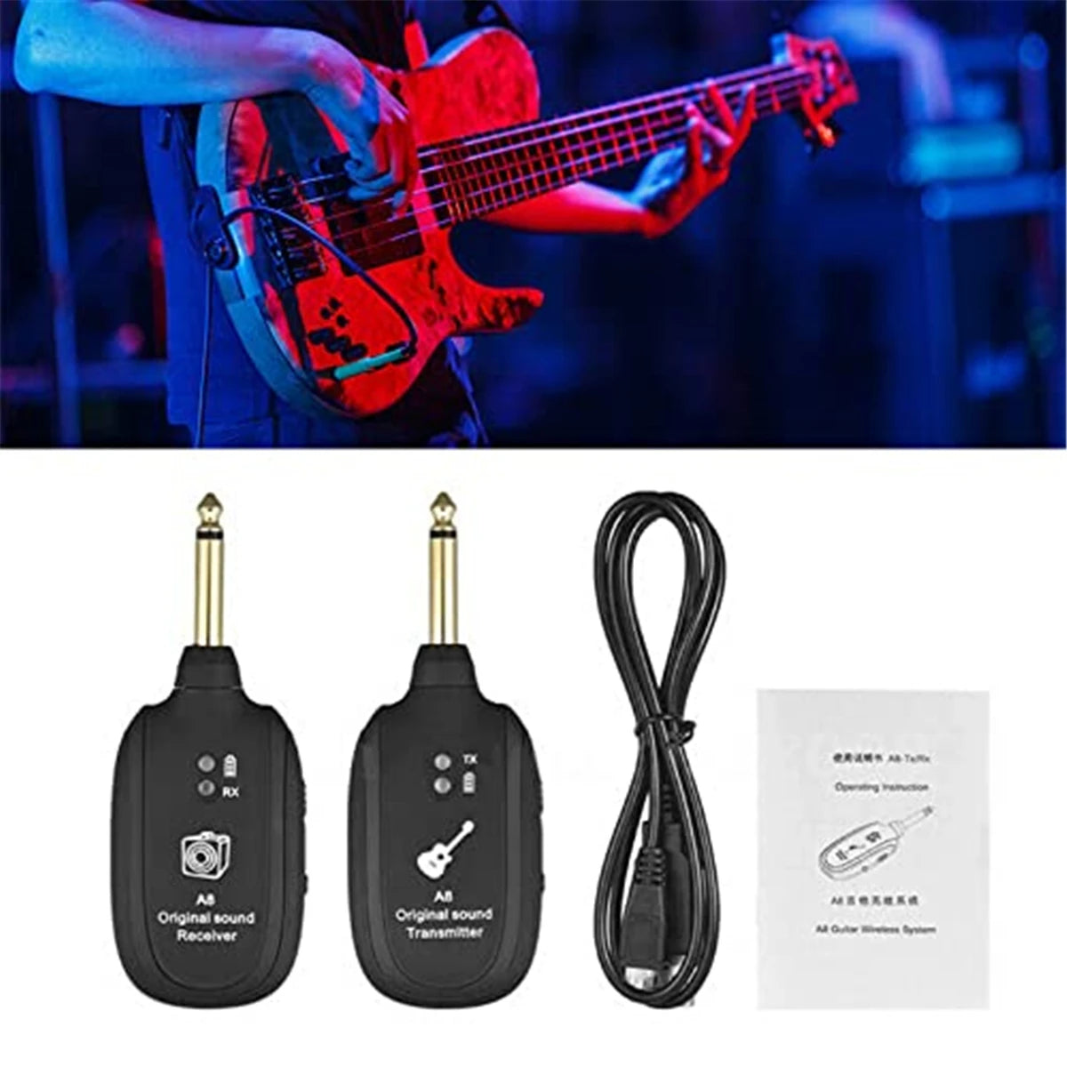 Miwayer A8 Wireless Guitar System Built in 4 Channels Wireless Guitar Transmitter Receiver for Electric Guitar Bass Violin