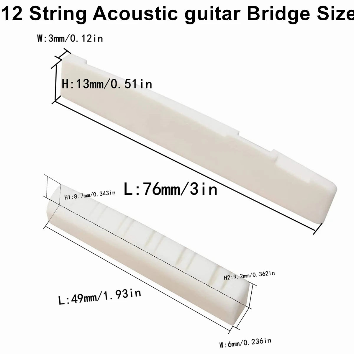 Miwayer 1 Pair 6-12 String Acoustic Classical Guitar Bone Bridge Multiple Saddle and Nut Made of Real Bone