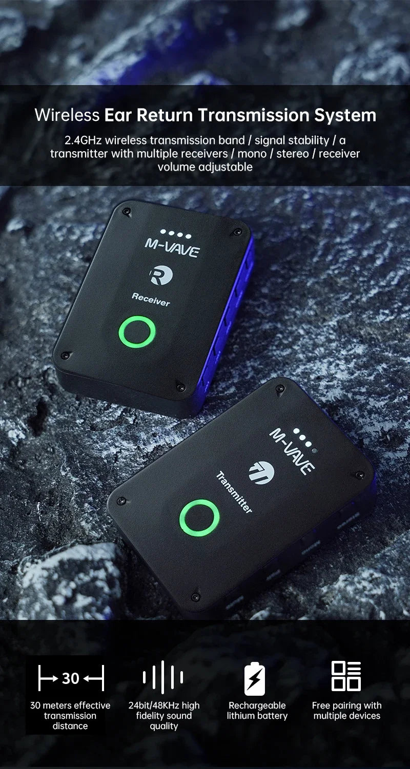 M-vave WP-9 Wireless Earphone Monitor 2.4G Rechargeable Transmitter Receiver with Volume Support Stereo Mono Mute Function