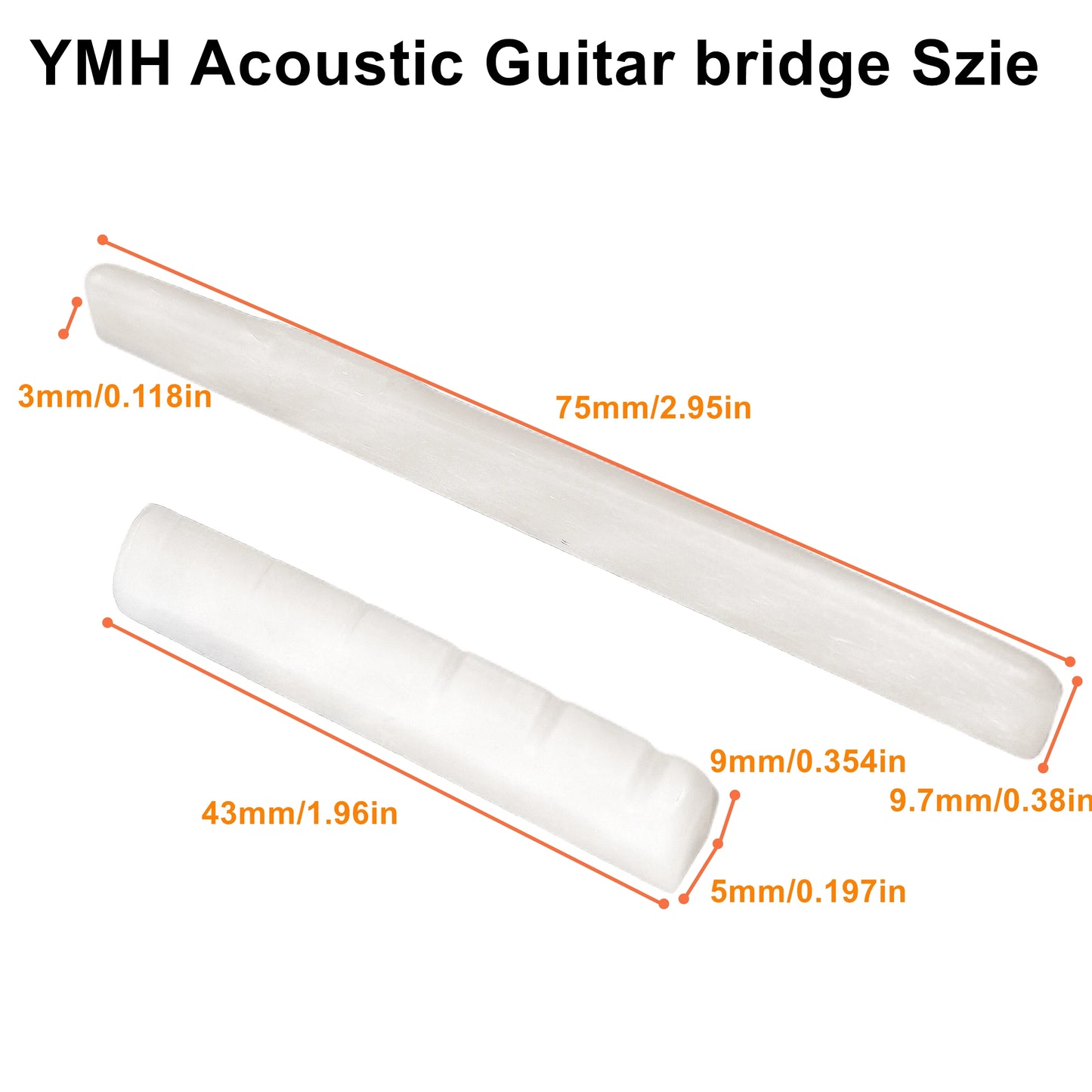 Miwayer 1 Pair 6-12 String Acoustic Classical Guitar Bone Bridge Multiple Saddle and Nut Made of Real Bone