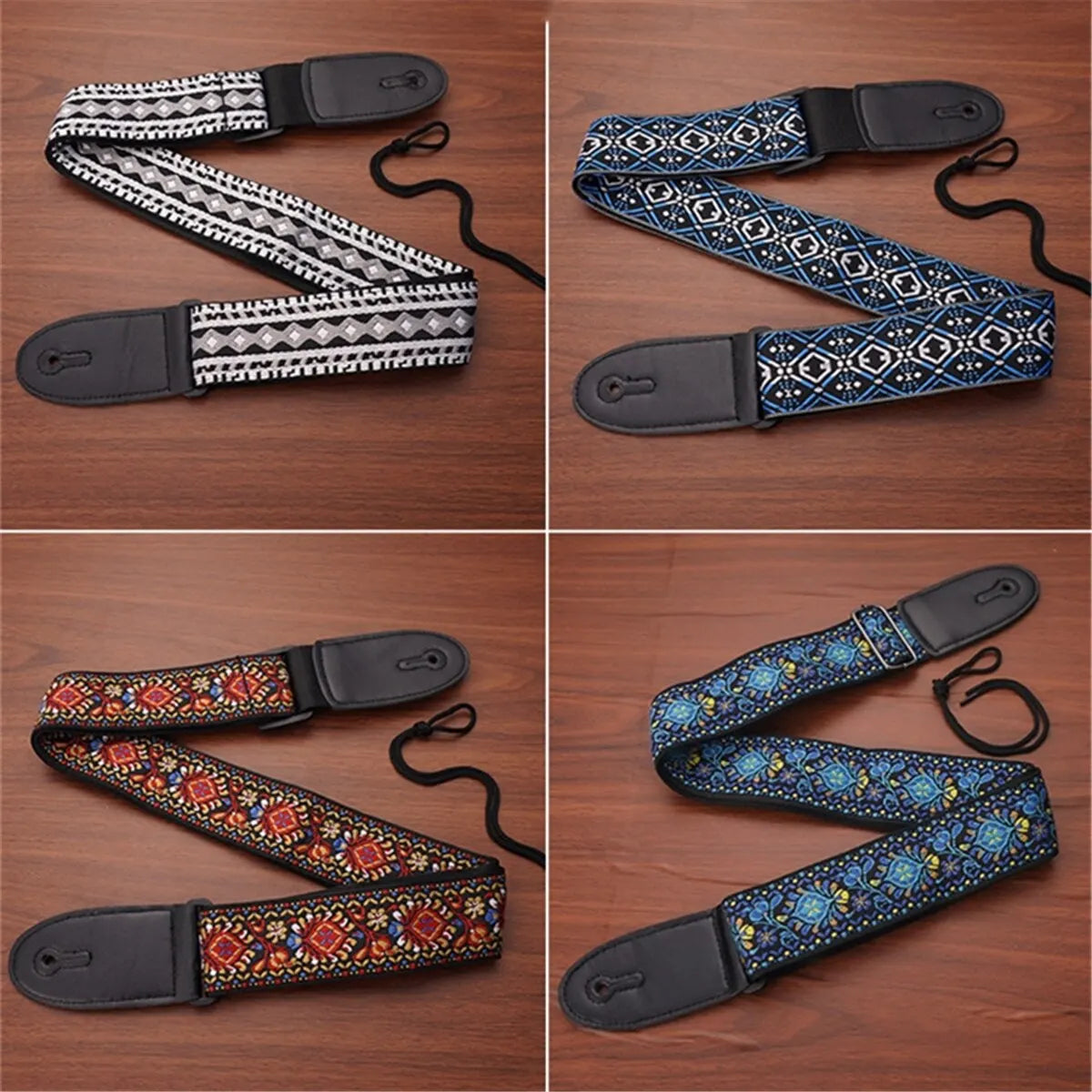 Embroidered Print Guitar Strap Vintage Ethnic Style Adjustable Strap for Folk Electric Guitar Bass Ukulele Guitar Accessories
