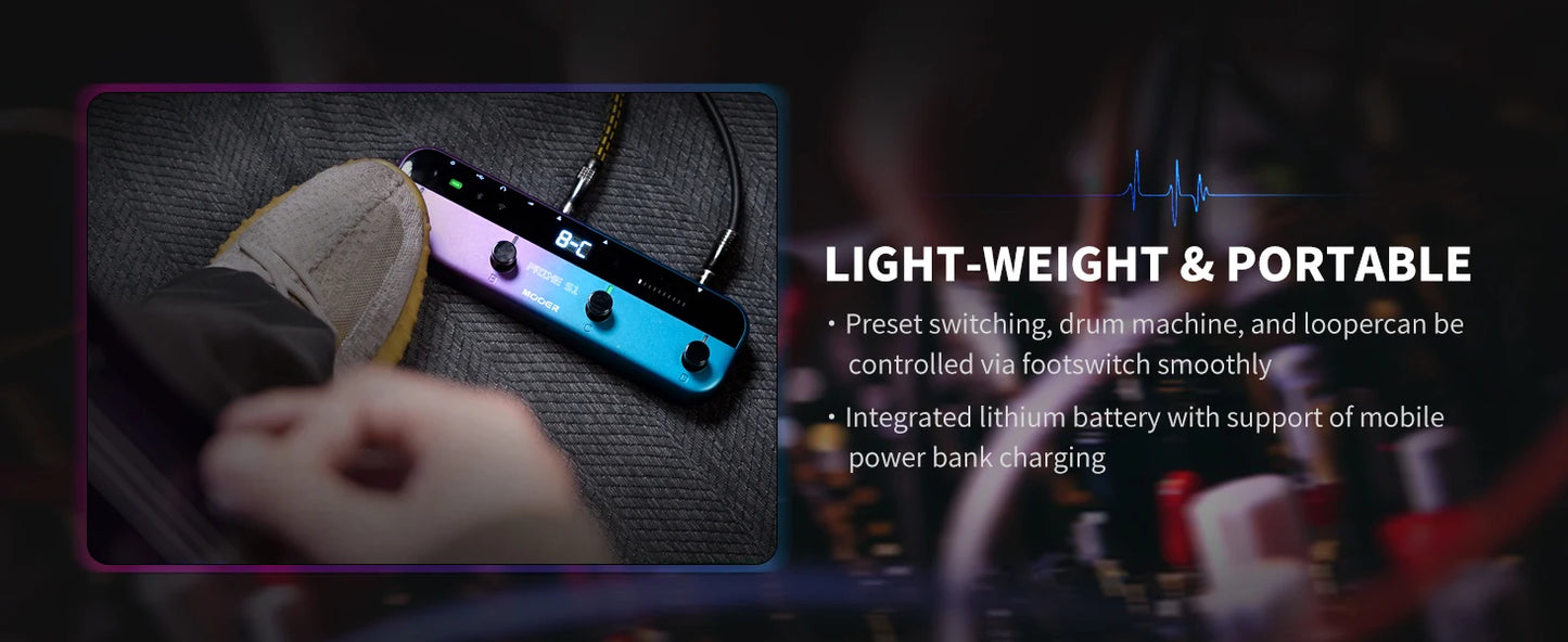 MOOER Guitar Pedal Prime S1 Effectors with 128 Guitar Effects Drum Machine Tuner LOOPER Support Bluetooth Built-in Bat