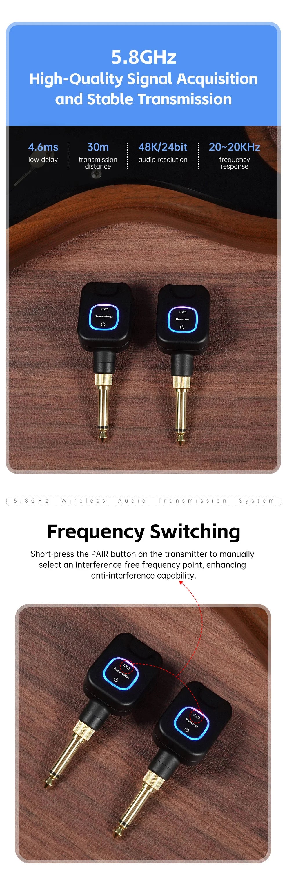 M-VAVE SWS11 Wireless Guitar System 5.8GHz Digital Wireless Guitar Transmitter and Receiver with Portable Charging Case ﻿
