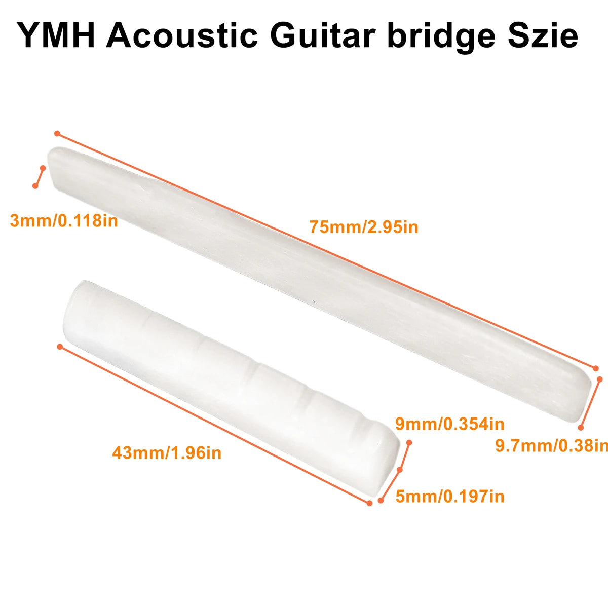 Guitar Bridge 1pairs 6/12 String Acoustic, Classical, YMH Real Bone Guitar Nut Saddle, Unbleached and White, Made of Bovine Bone