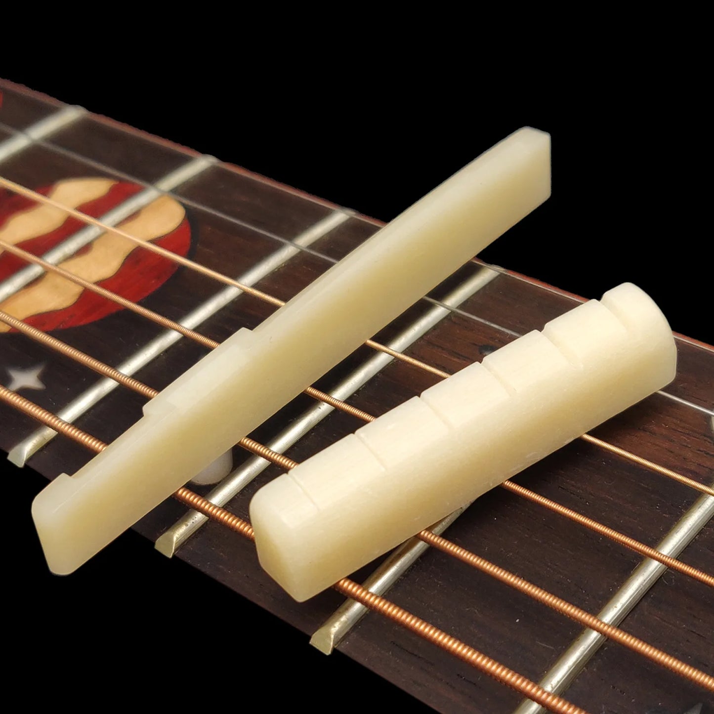 Miwayer 1 Pair 6-12 String Acoustic Classical Guitar Unbleached Bone Bridge Multiple Saddle and Nut Made of Real Bone