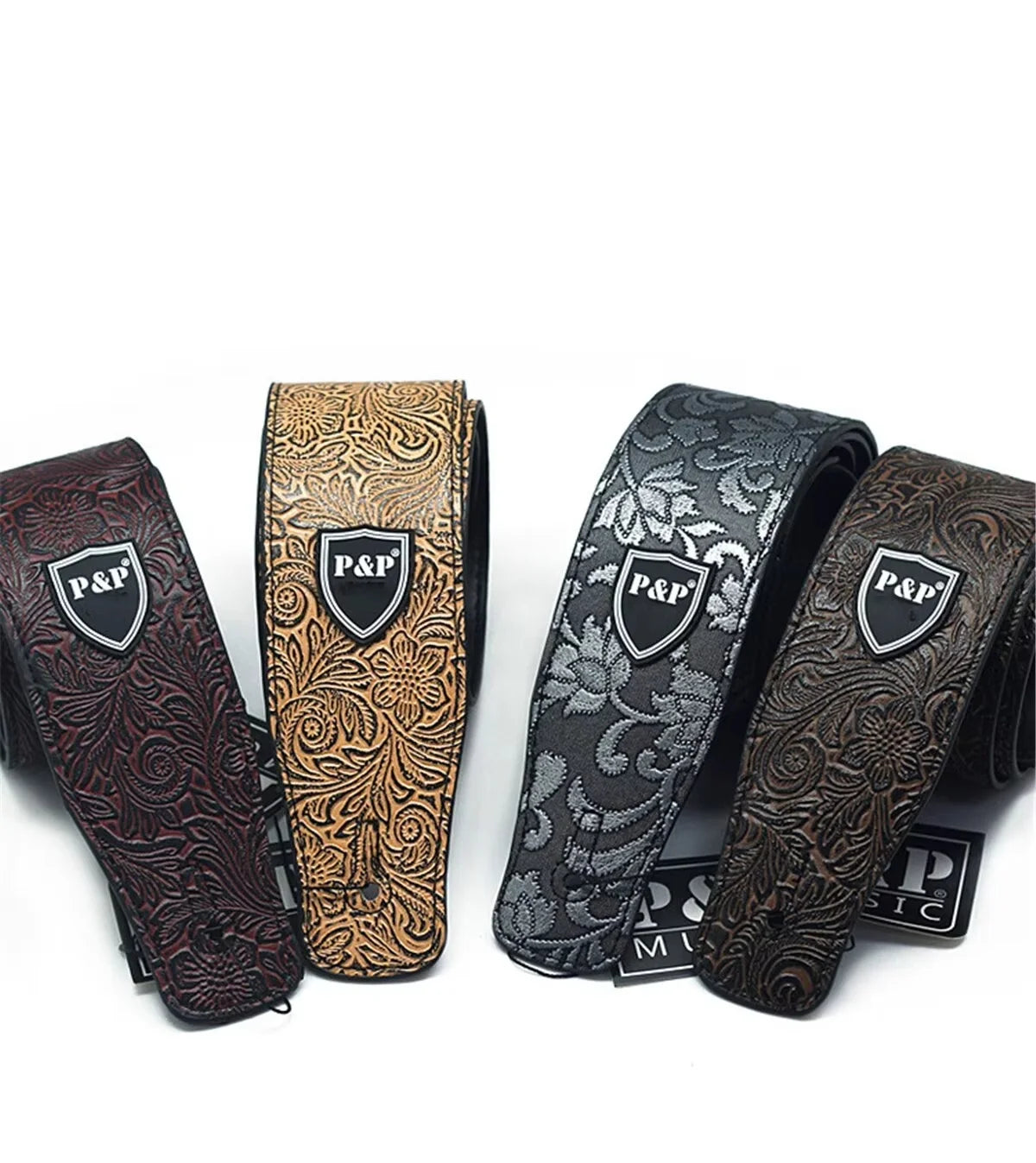 Guitar Strap Genuine Leather 2.5 Inch Adjustable Soft Embroidered Belt Classical Bass Music Hobby Guitar Accessories