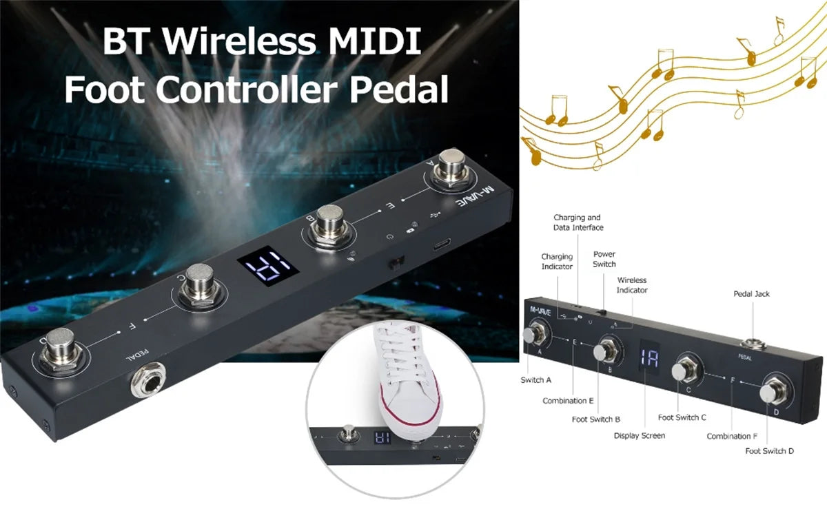 M-VAVE Chocolate Schokolade BT Rechargeable 4 Buttons MIDI Controller Pedal APP Control with Wireless Transmission System