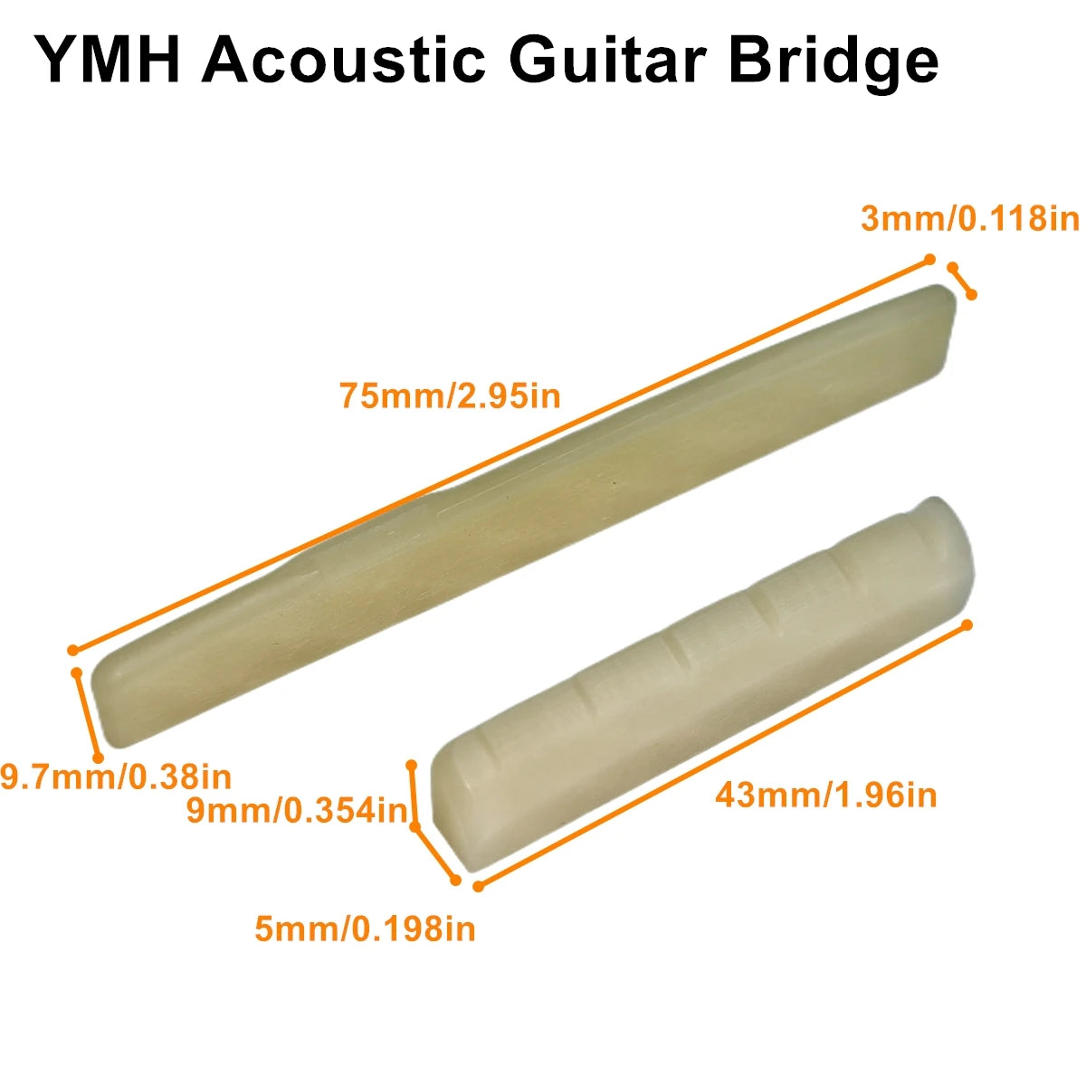Miwayer 1 Pair 6-12 String Acoustic Classical Guitar Unbleached Bone Bridge Multiple Saddle and Nut Made of Real Bone