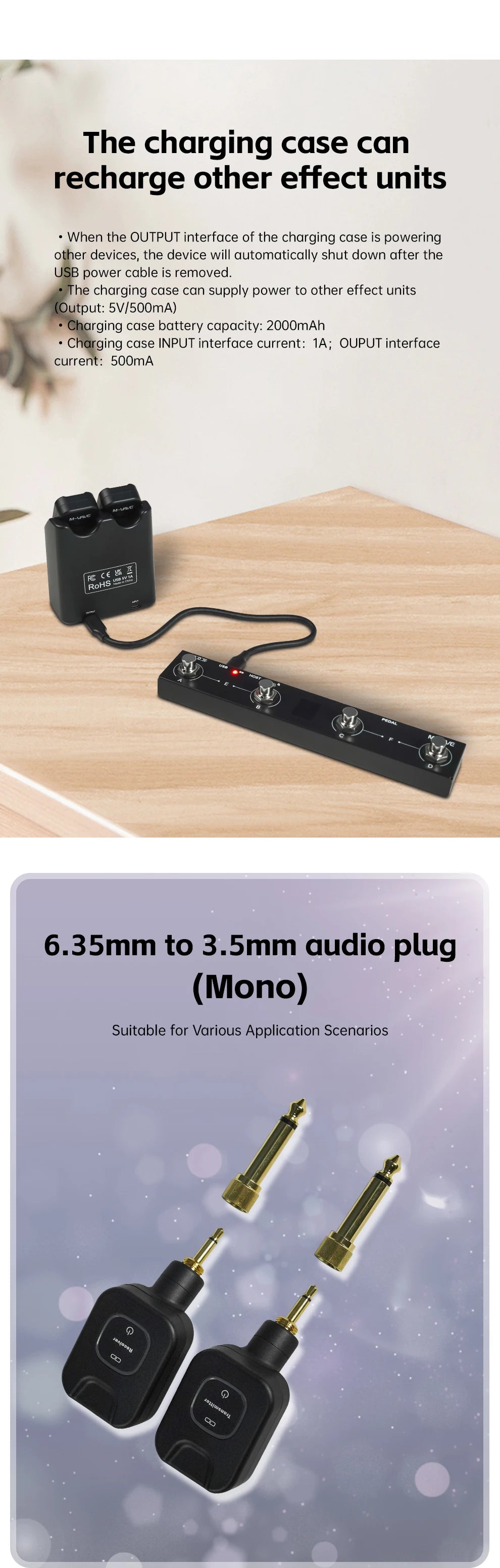 M-VAVE SWS11 Wireless Guitar System 5.8GHz Digital Wireless Guitar Transmitter and Receiver with Portable Charging Case ﻿