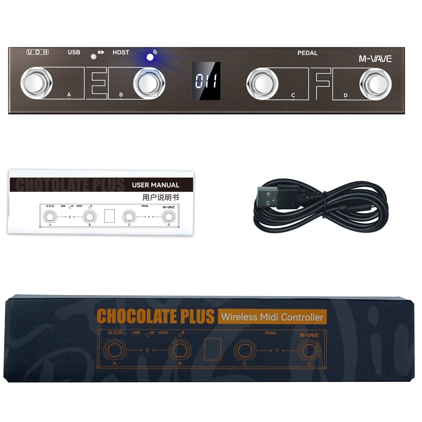 M-vave MIDI System/Chocolate Plus MIDI Controller Programmable Wireless System Suit 4 Buttons Portable Foot Controller
