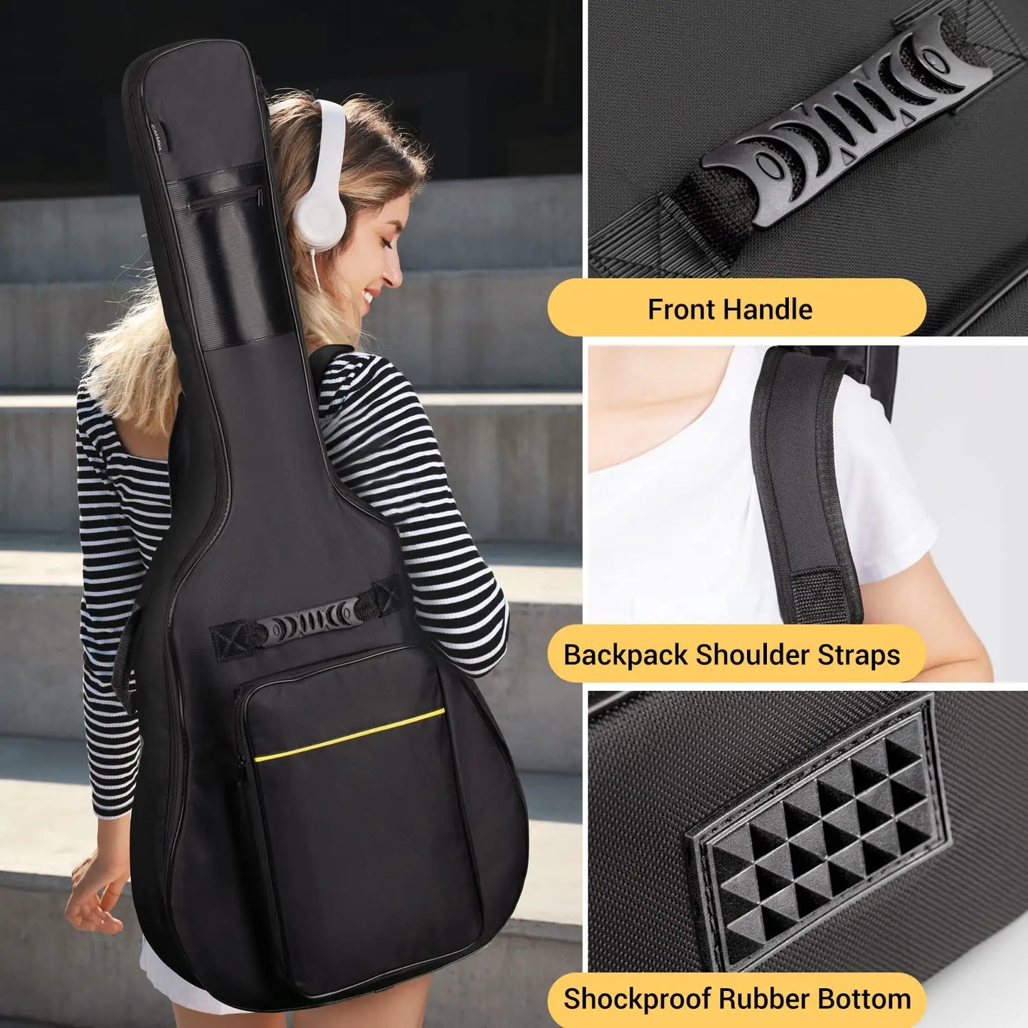 Acoustic Guitar Gig Bag 41 Inch 0.25 Inch Sponge Padding Water Resistent Dual Adjustable Shoulder Strap Guitar Case