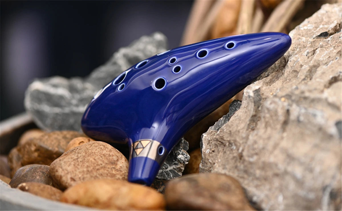Ocarina,12 Tones Alto C Ceramic Ocarina Musical Instrument with Song Book Neck String Neck Cord Carry Bag, Blue