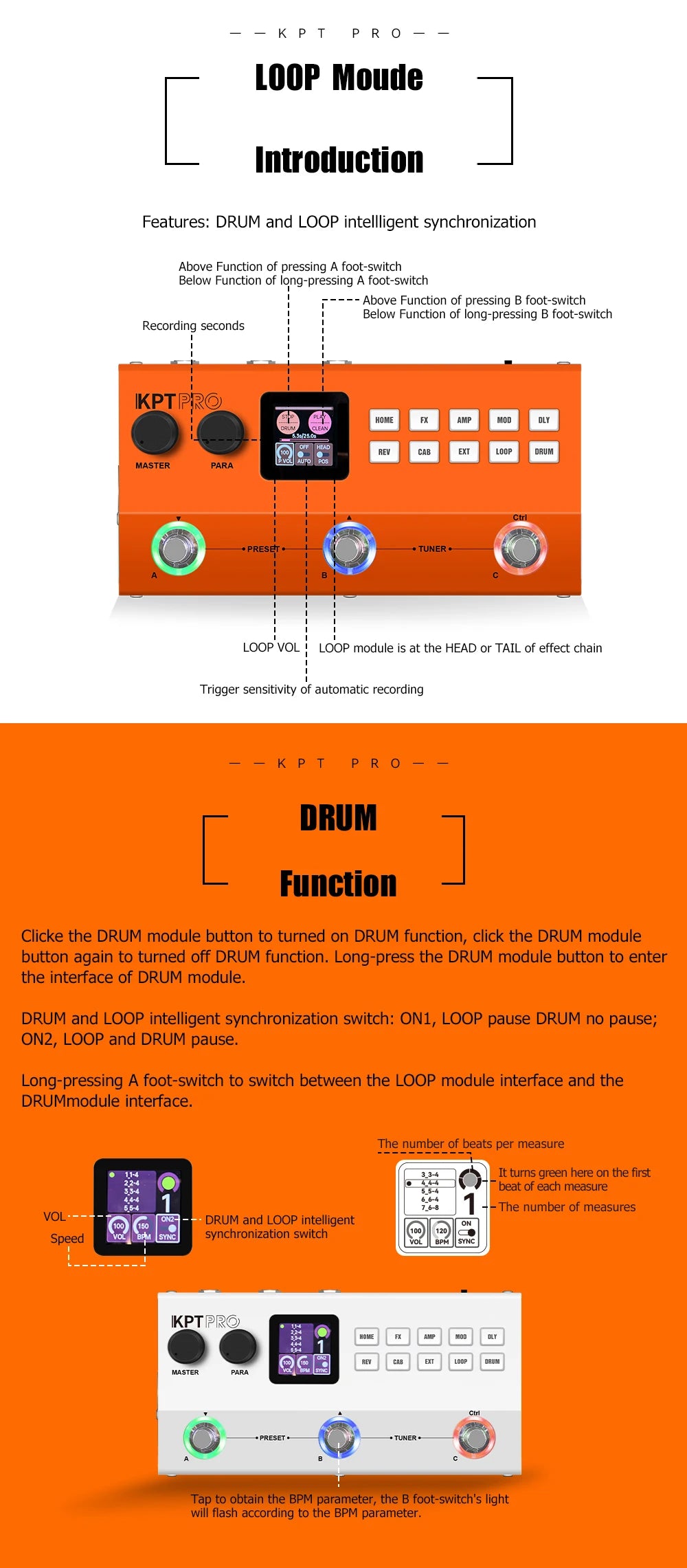 Yuimer KPT PRO Guitar Effect Pedal,Loop ,Drum with Noise Reduction, Compression, EQ, Delay, Reverb,TANK G Upgraded Multi-Effects
