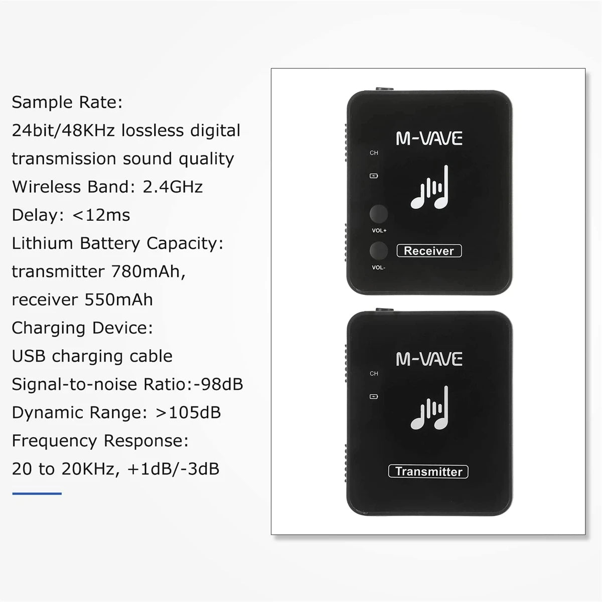 M-VAVE WP-9 2.4G Wireless System Earphone Monitor Transmission System Rechargeable Transmitter Receiver Mono Recording Function