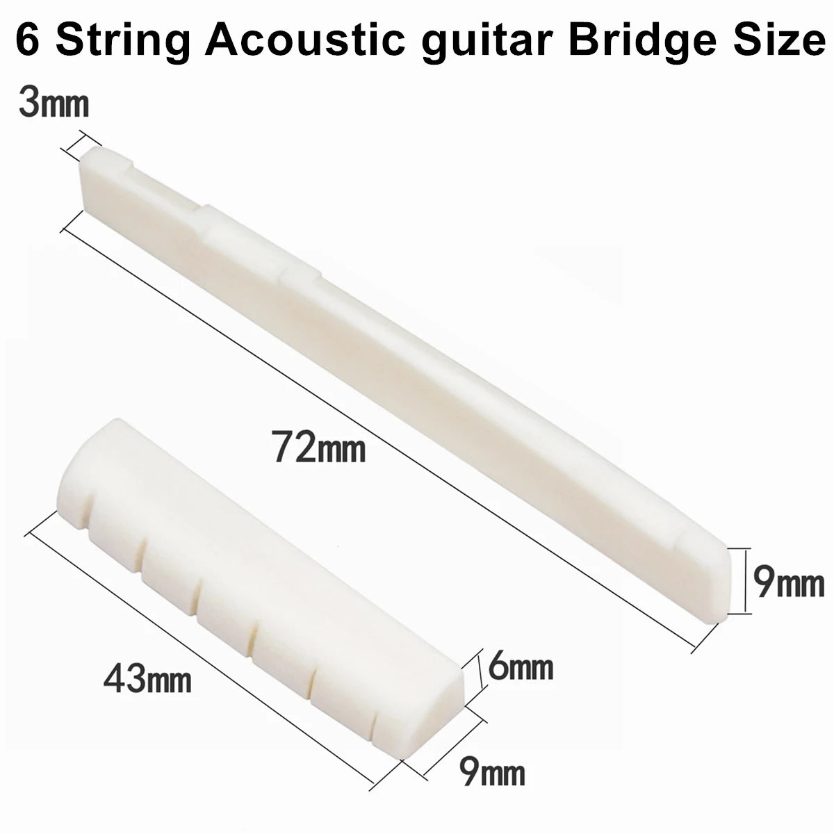 Guitar Bridge 1pairs 6/12 String Acoustic, Classical, YMH Real Bone Guitar Nut Saddle, Unbleached and White, Made of Bovine Bone