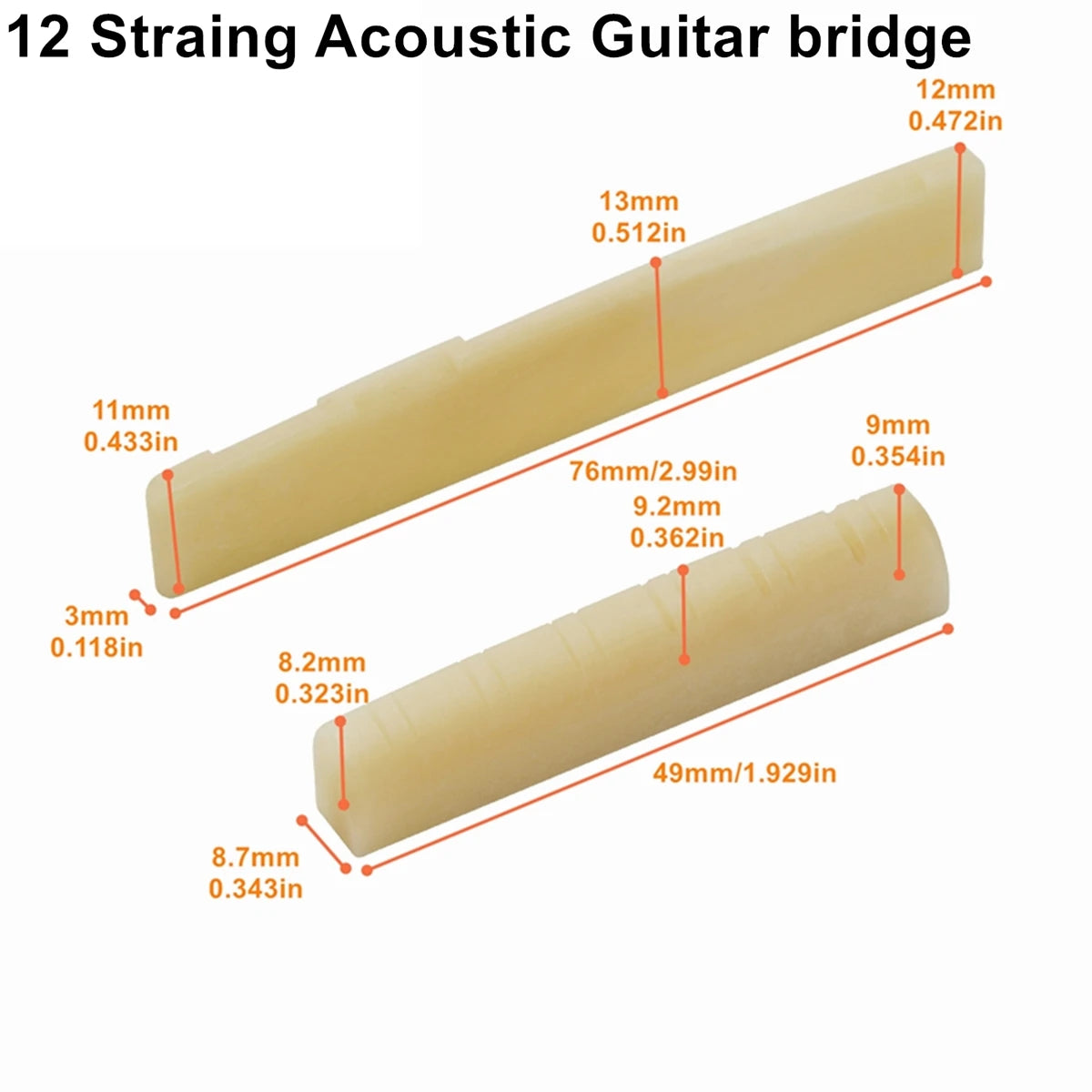 Miwayer 1 Pair 6-12 String Acoustic Classical Guitar Unbleached Bone Bridge Multiple Saddle and Nut Made of Real Bone
