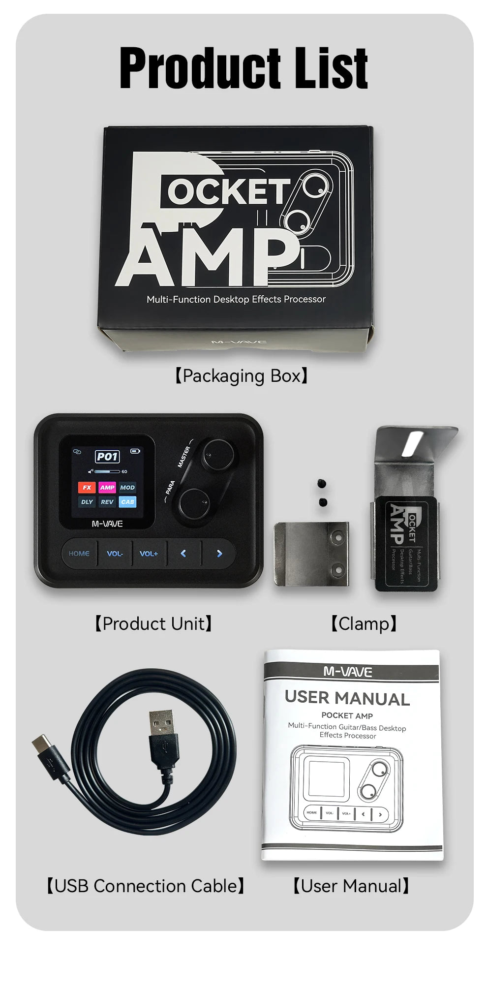 M-VAVE Pocket AMP Mini Guitar Bass Amp 1.54 LCD Color Screen 1450mAh Custom Multi-Function APP Control Desktop Effects Processor