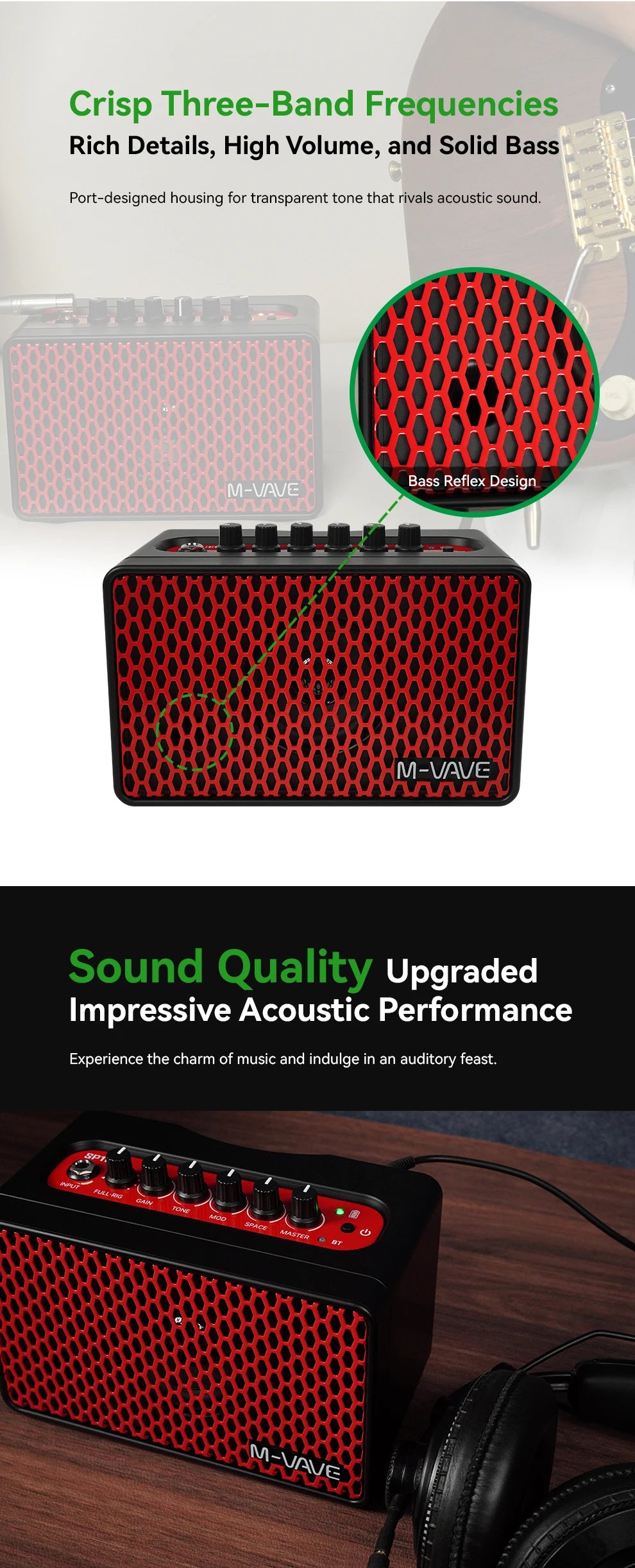 M-VAVE SP100 Speaker 10W Electric Guitar Speaker Built-in Box Head Box Simulates Outdoor Performance Portable Mini Speaker Gifts