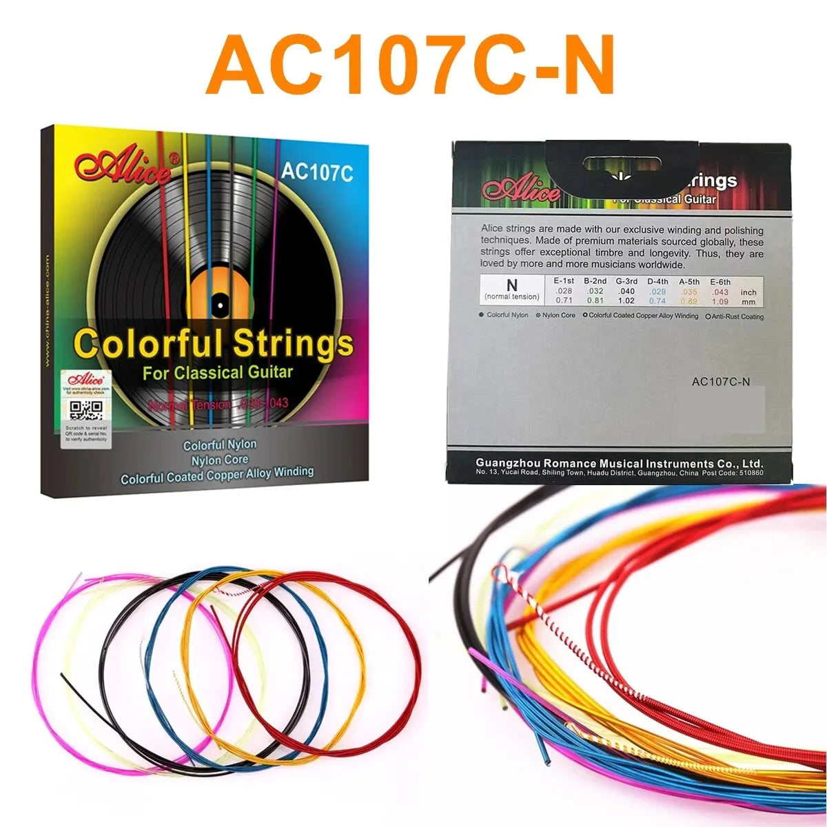 Alice Classical Guitar Strings 6 Pcs/Set Nylon Fiber Strings For Guitar Classical Musical Instruments Guitar Parts A106/107C-N