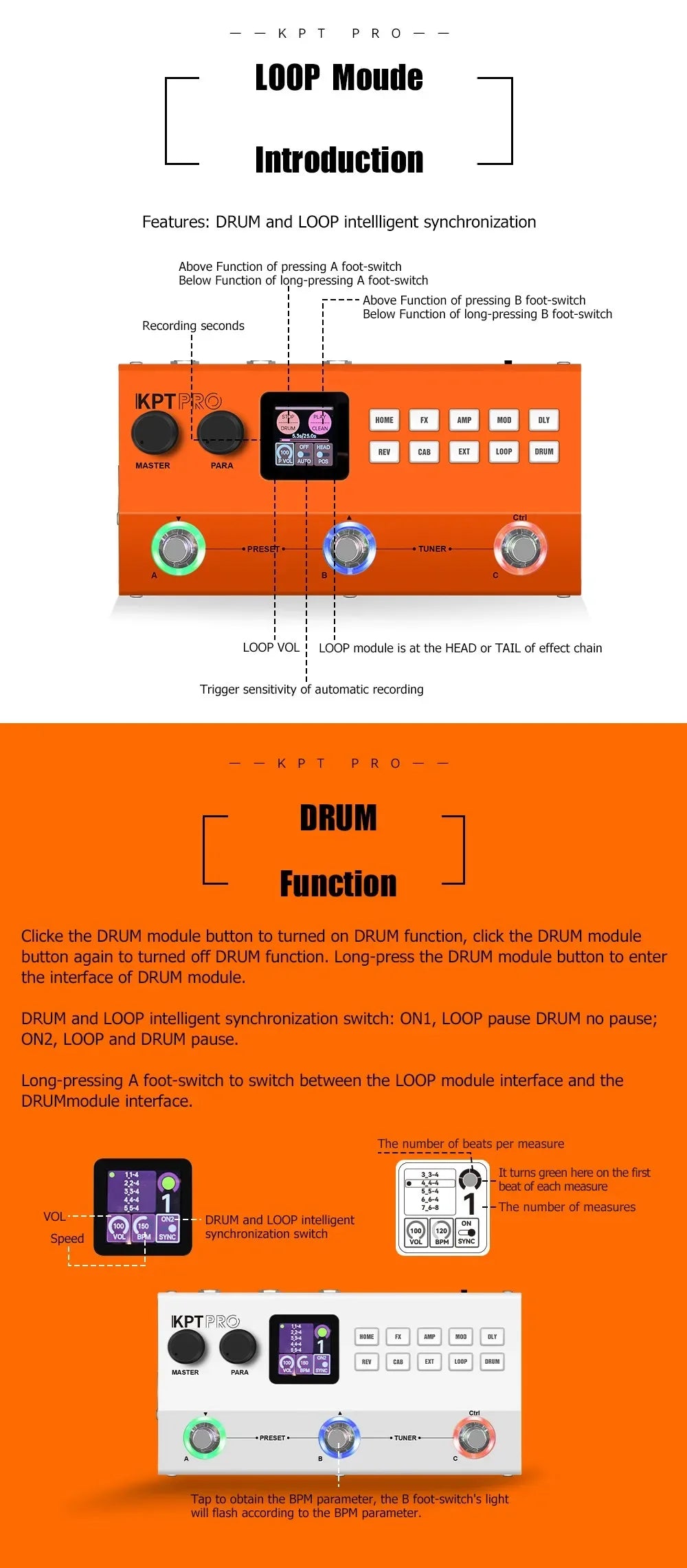 Yuimer KPT PRO Guitar Bass Multi-Effects Processor TANK-G Upgraded KPTPRO Effect Pedal From M-Vave