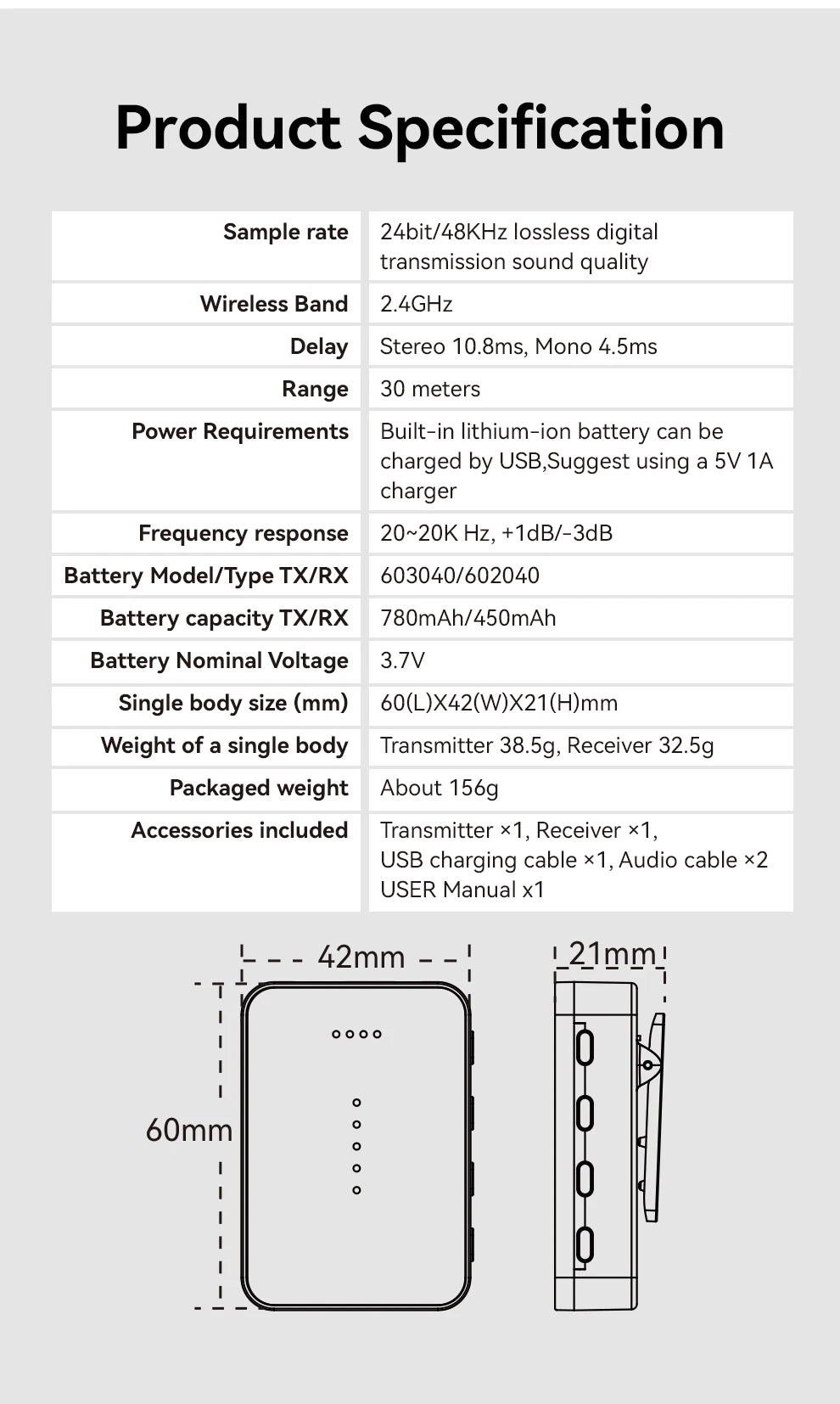 Yuimer SWS-14 2.4G Wireless Earphone Monitor Rechargeable Transmitter Receiver Support Stereo Mono Recording Function