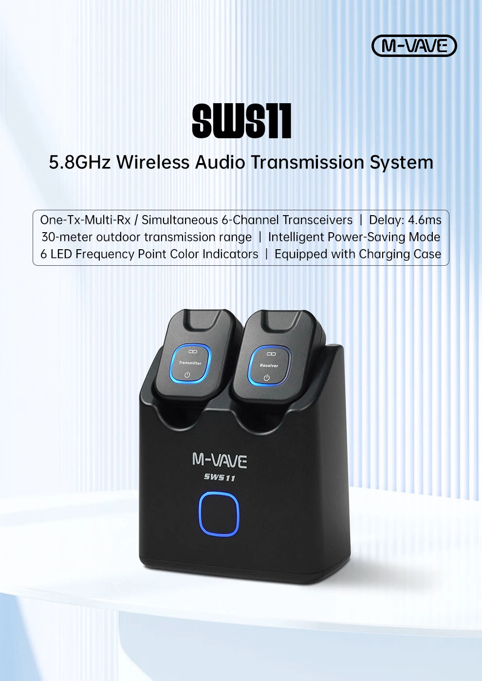 M-VAVE SWS11 Wireless Guitar System 5.8GHz Digital Wireless Guitar Transmitter and Receiver with Portable Charging Case ﻿