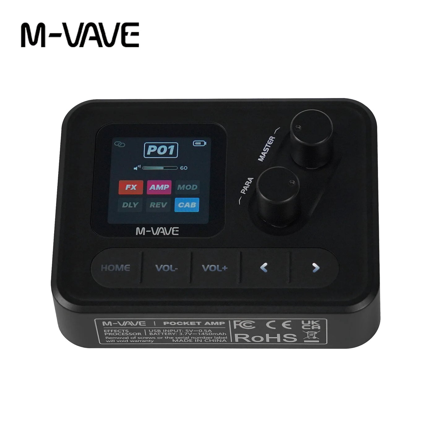M-VAVE Pocket AMP Mini Guitar Bass Amp 1.54 LCD Color Screen 1450mAh Custom Multi-Function APP Control Desktop Effects Processor