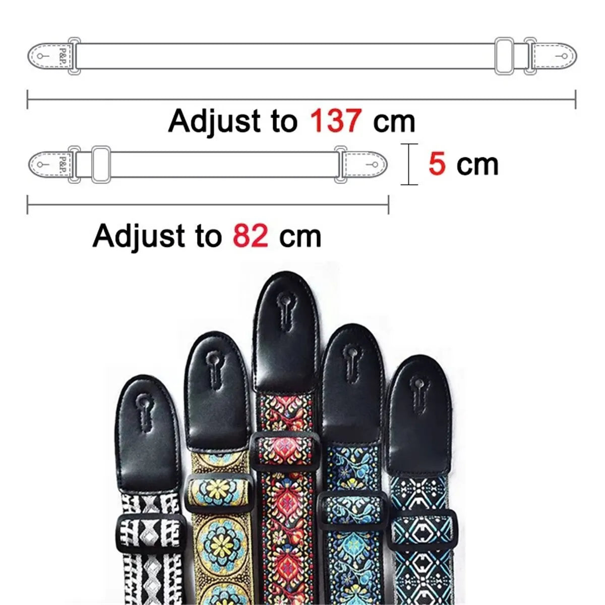 Embroidered Print Guitar Strap Vintage Ethnic Style Adjustable Strap for Folk Electric Guitar Bass Ukulele Guitar Accessories