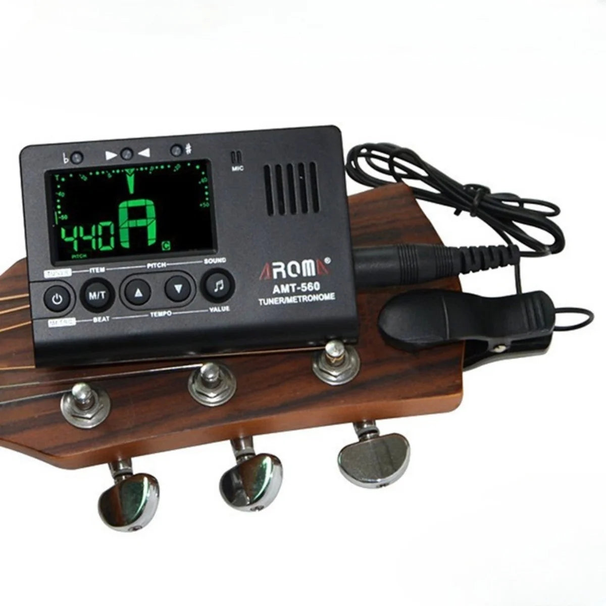 Aroma AMT-560 3 in 1 Electric Guitar Metronome Tuner Built-in Mic w/ Pickup Cable 6.3mm for Guitar Chromatic Bass Violin Ukulele