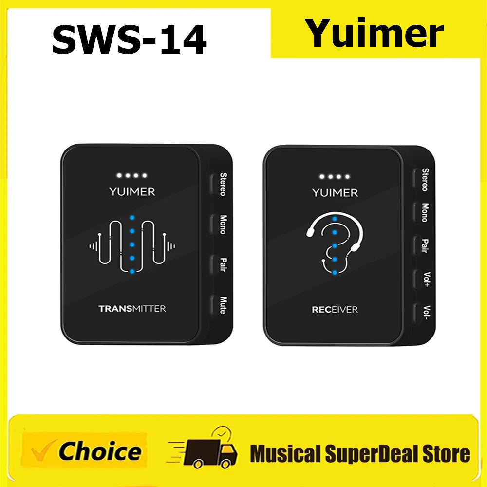 Yuimer SWS-14 2.4G Wireless Earphone Monitor Rechargeable Transmitter Receiver Support Stereo Mono Recording Function
