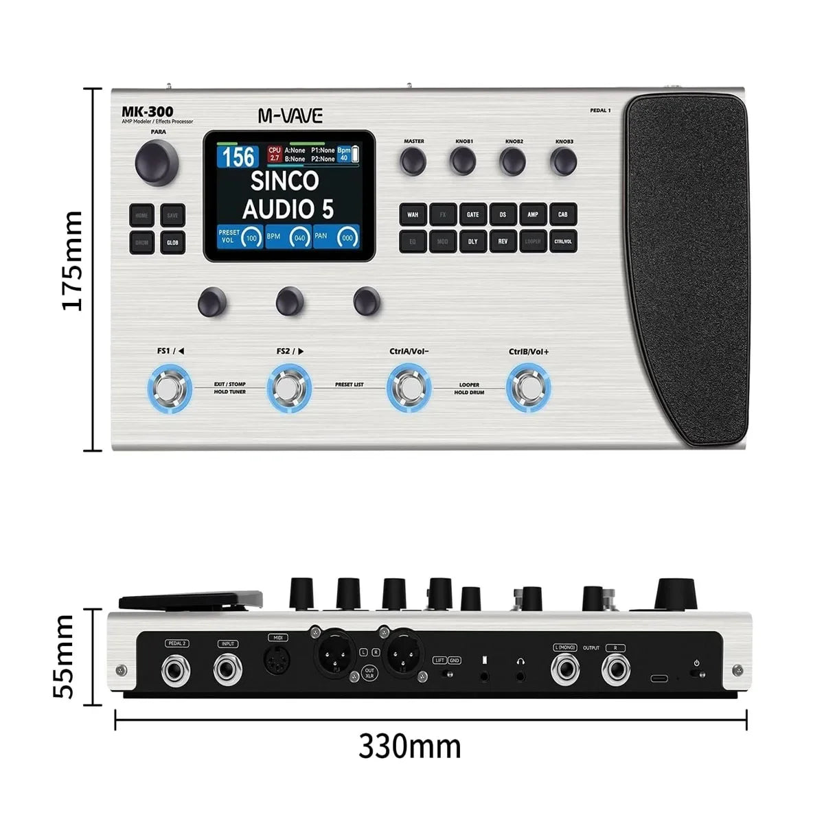 M-VAVE MK300 Electric Guitar with Multiple Effects Pedals, 150s STEREO LOOPER, 128AMP/360FX/10H Battery Life