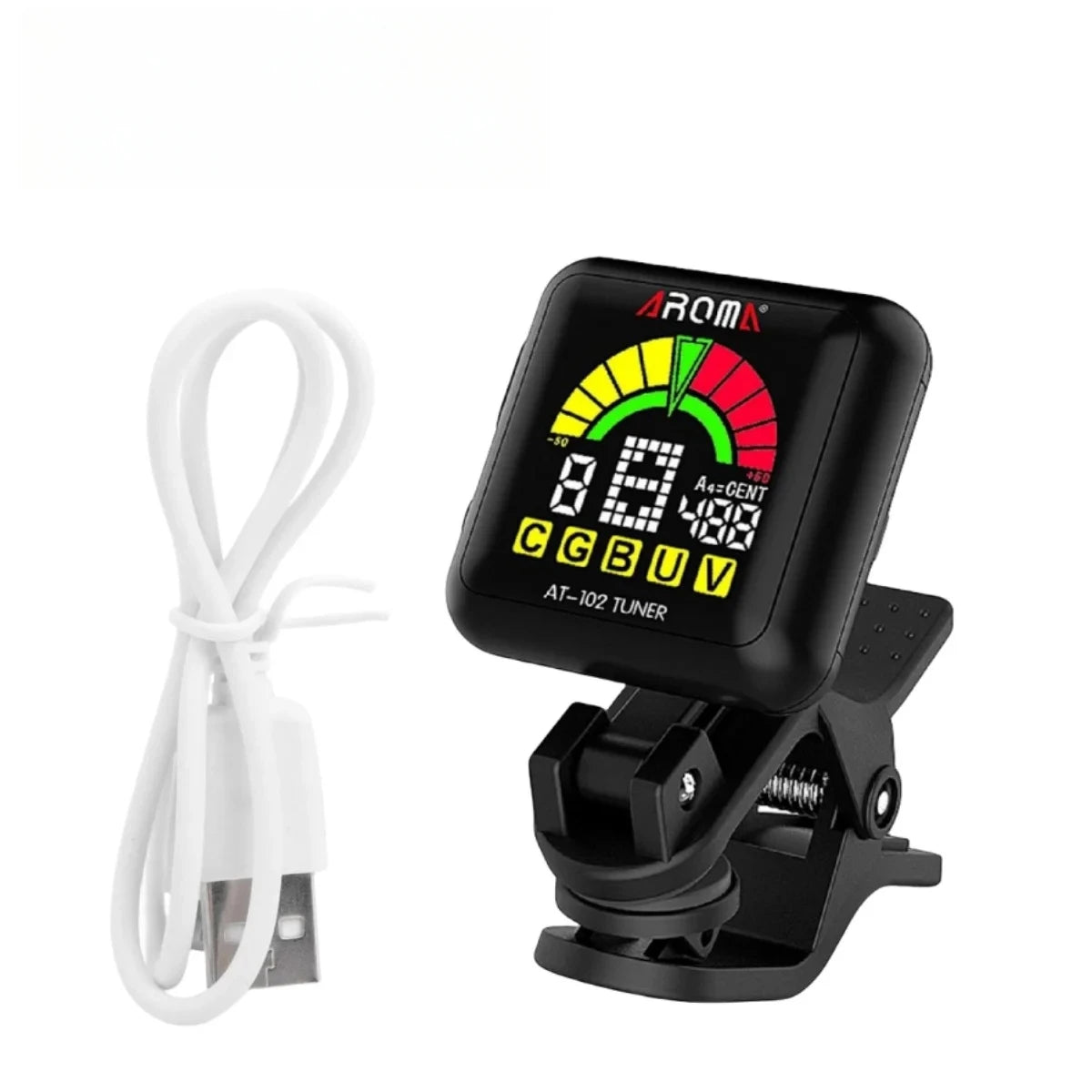 AROMA Rechargeable tuner AT-102 Black, USB Rechargeable Built‑in Battery  Large LCD 360 Degree for Guitar/Bass/Ukulele/Violin