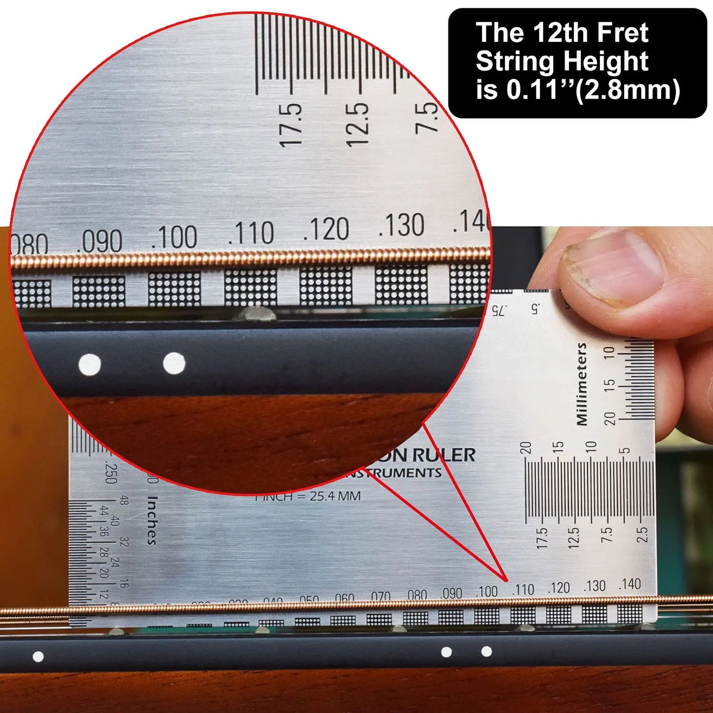 Miwayer String Action Ruler Gauge,Guitar Repairing Tool for Luthier,Fit for Guitar,Ukulele,Bass,Banjo,Mandolin