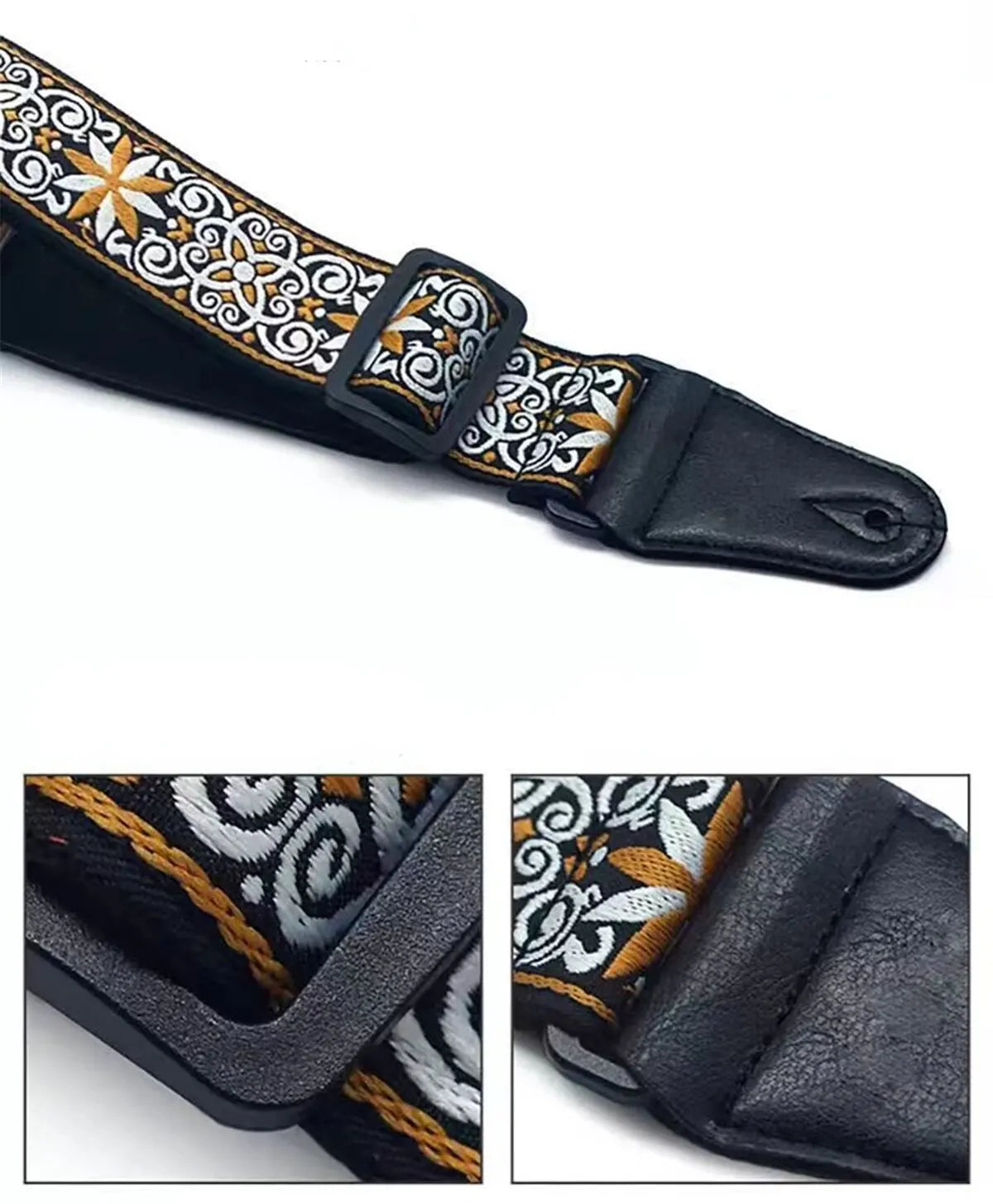 Embroidered Print Guitar Strap Vintage Ethnic Style Adjustable Strap for Folk Electric Guitar Bass Ukulele Guitar Accessories
