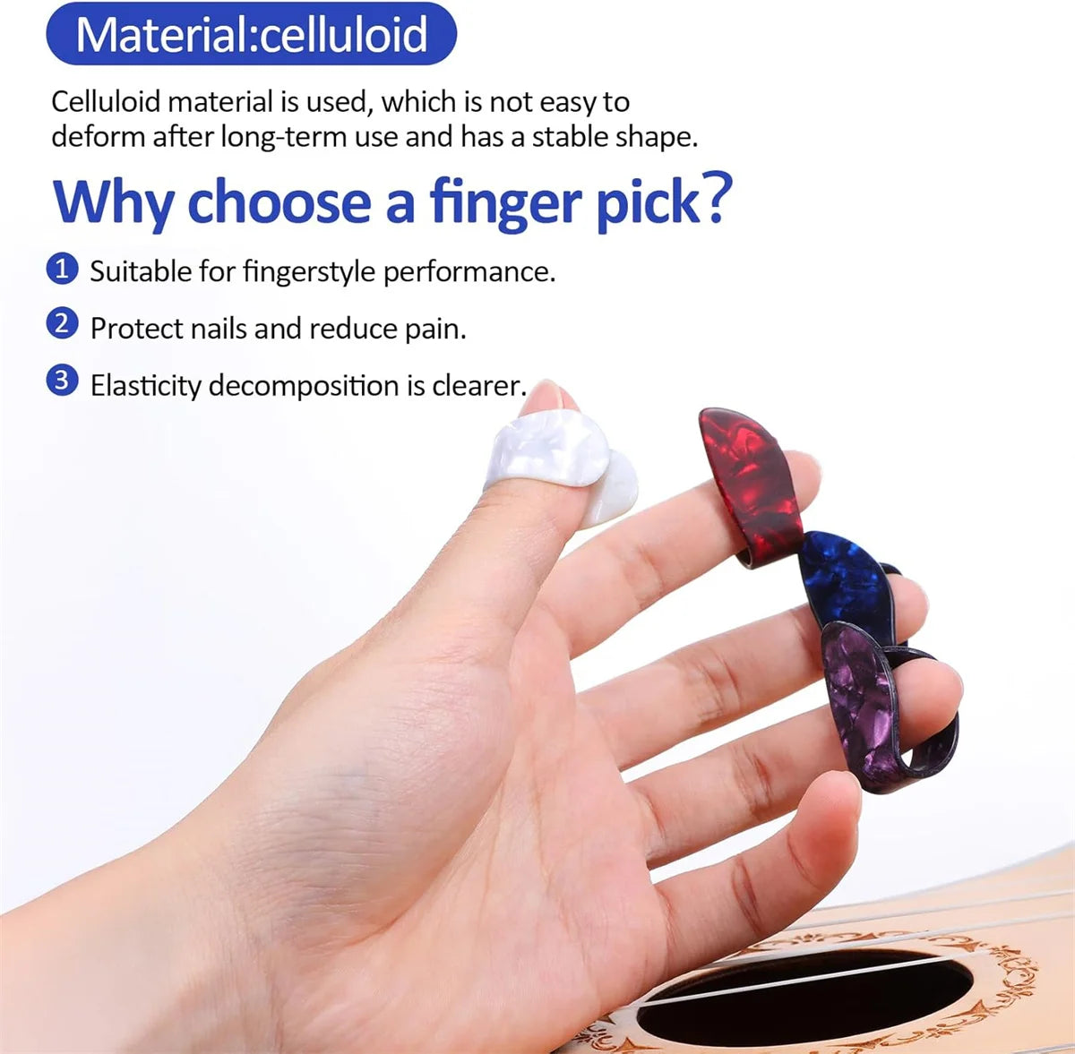 Guitar Picks 4pcs Celluloid Plectrums Thumb Finger Picks for Electric Guitar Acoustic Guitar Ukulele Bass