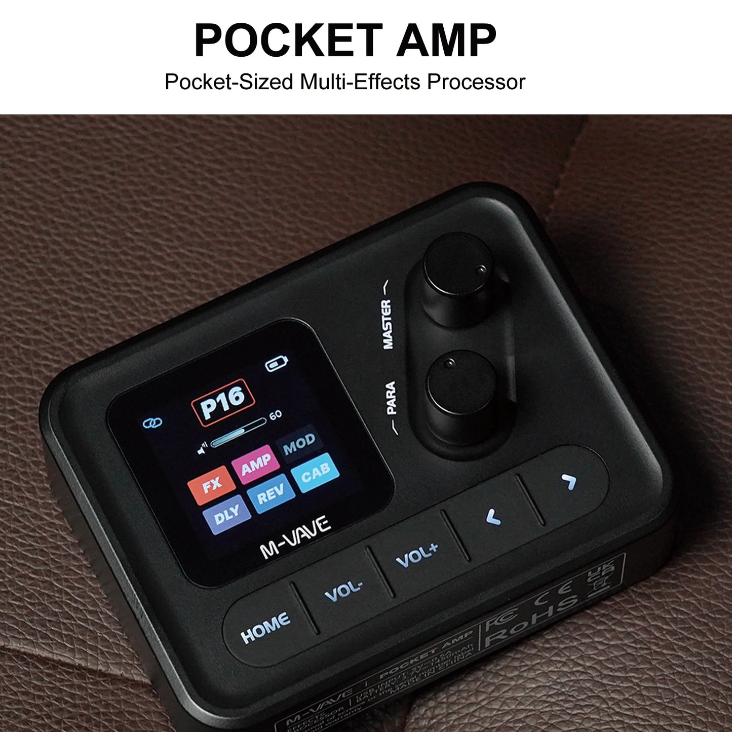 M-VAVE Pocket AMP Mini Guitar Bass Amp 1.54 LCD Color Screen 1450mAh Custom Multi-Function APP Control Desktop Effects Processor