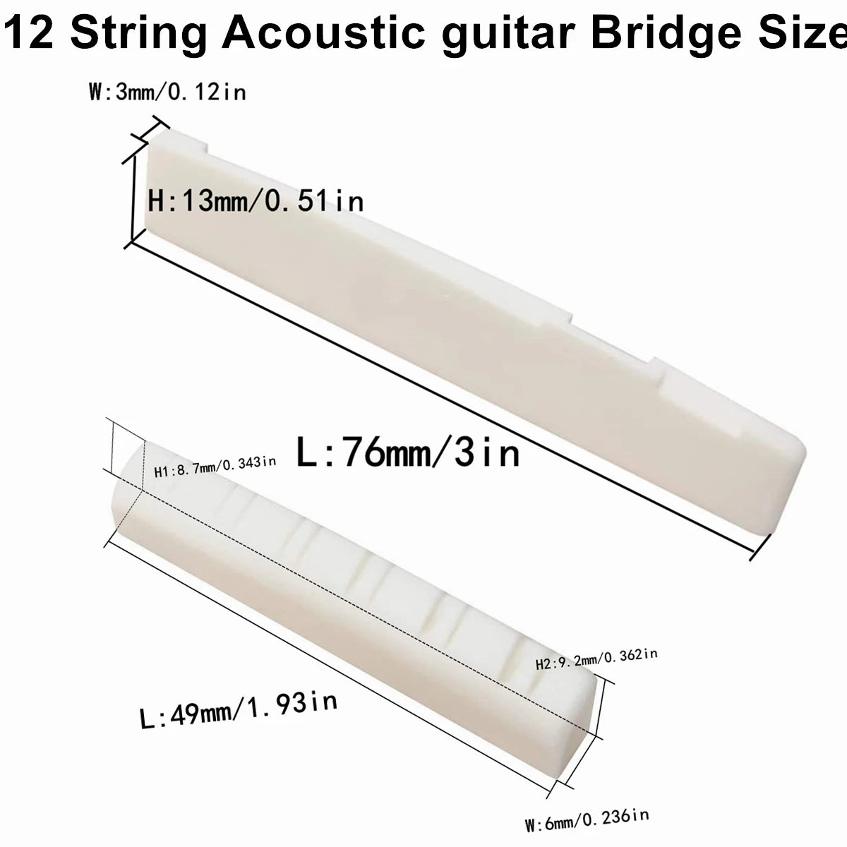 Guitar Bridge 1pairs 6/12 String Acoustic, Classical, YMH Real Bone Guitar Nut Saddle, Unbleached and White, Made of Bovine Bone