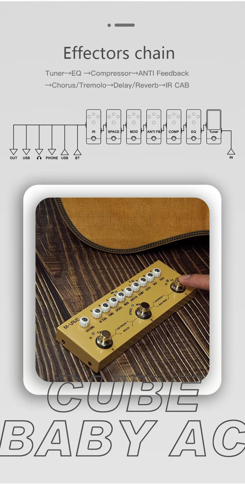 M-VAVE Cube BABY Multi Effects Pedal for Electric Acoustic Guitar Recording Audio Interface Function Rechargeable Guitar Pedal