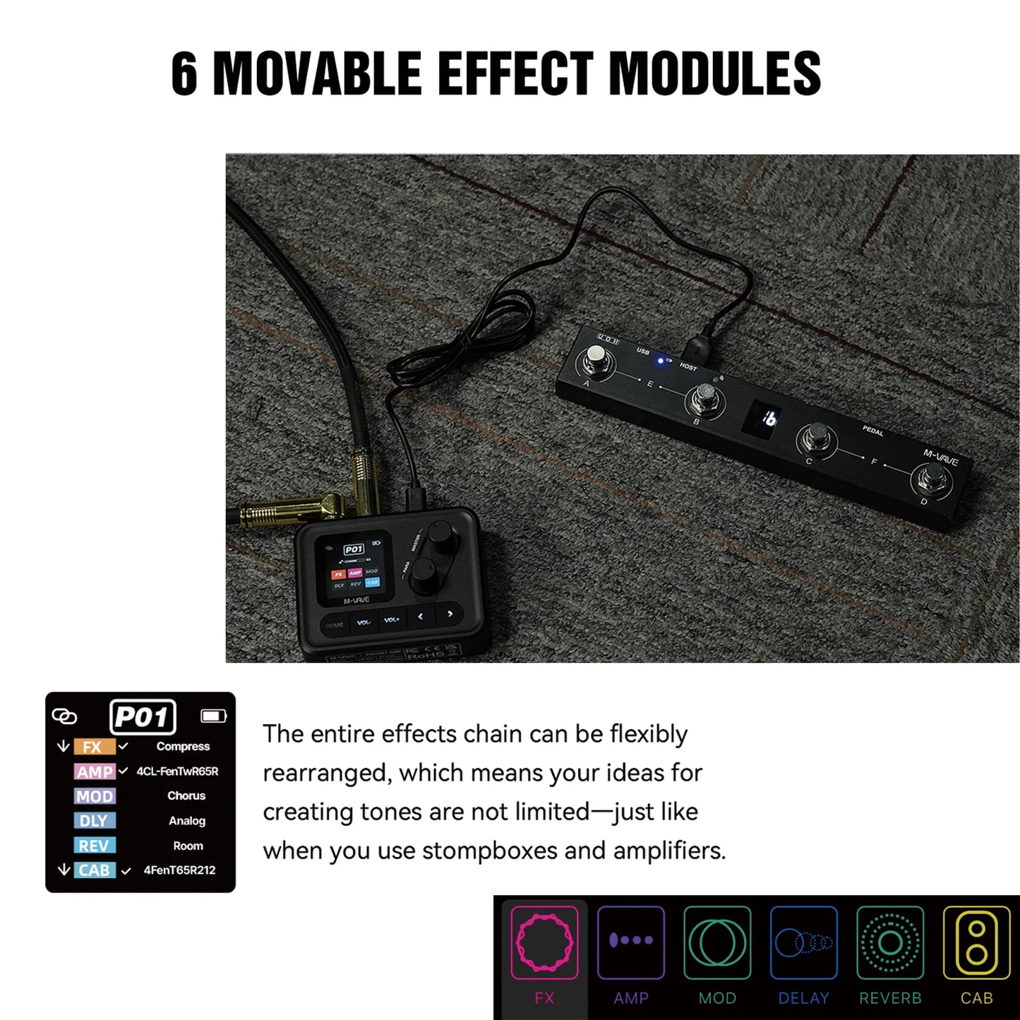 M-VAVE Pocket AMP Mini Guitar Bass Amp 1.54 LCD Color Screen 1450mAh Custom Multi-Function APP Control Desktop Effects Processor