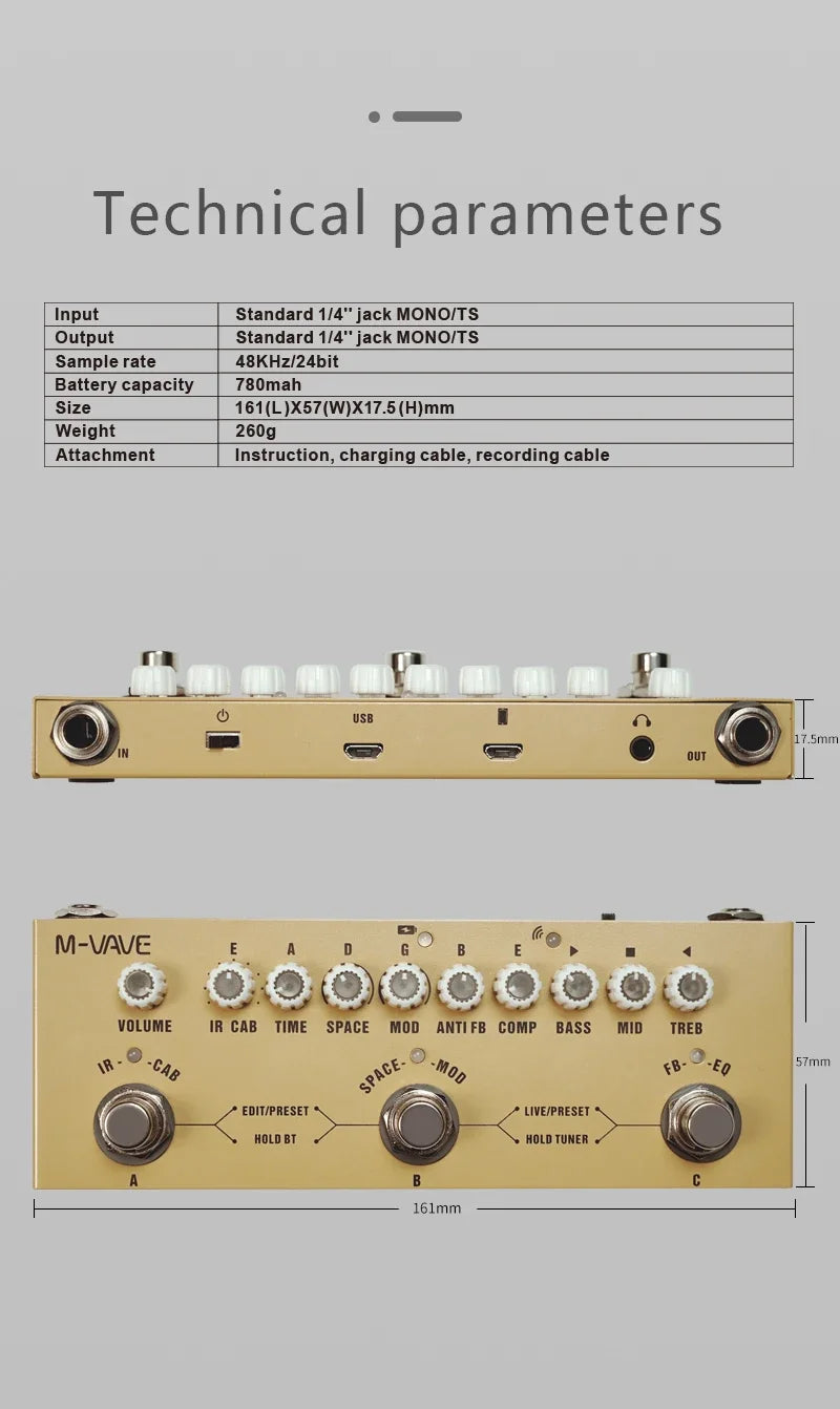 M-VAVE Cube BABY Multi Effects Pedal for Electric Acoustic Guitar Recording Audio Interface Function Rechargeable Guitar Pedal
