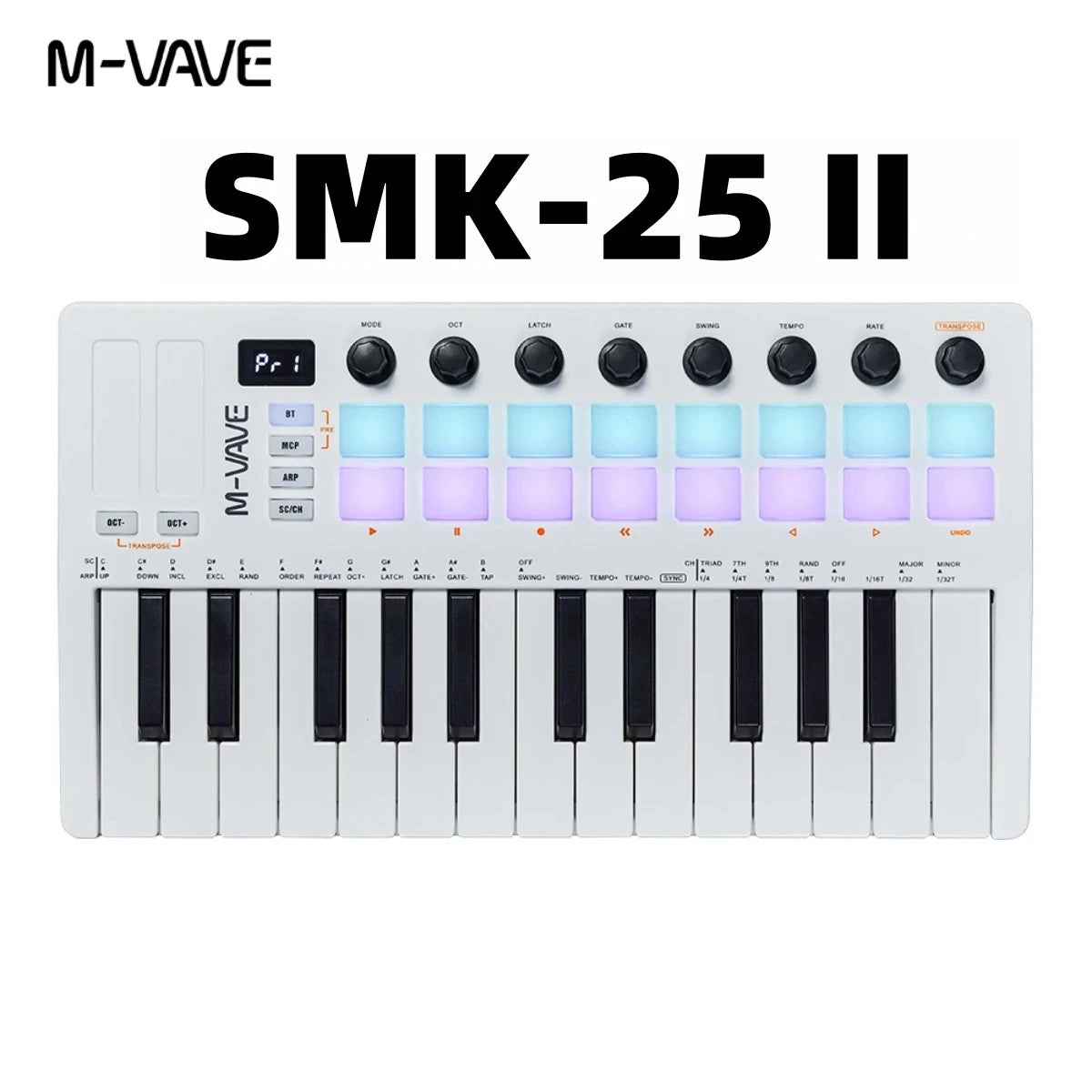 M-VAVE SMK-25 II MIDI Pad Controller Keyboard USB Mini 25 Key,16 RGB Drum Pads,8 Knobs and Music Production,Software Included
