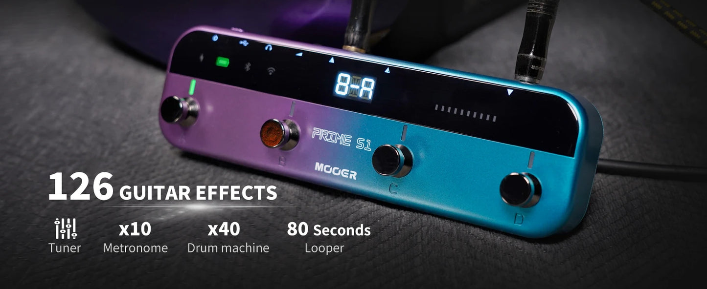 MOOER Guitar Pedal Prime S1 Effectors with 128 Guitar Effects Drum Machine Tuner LOOPER Support Bluetooth Built-in Bat