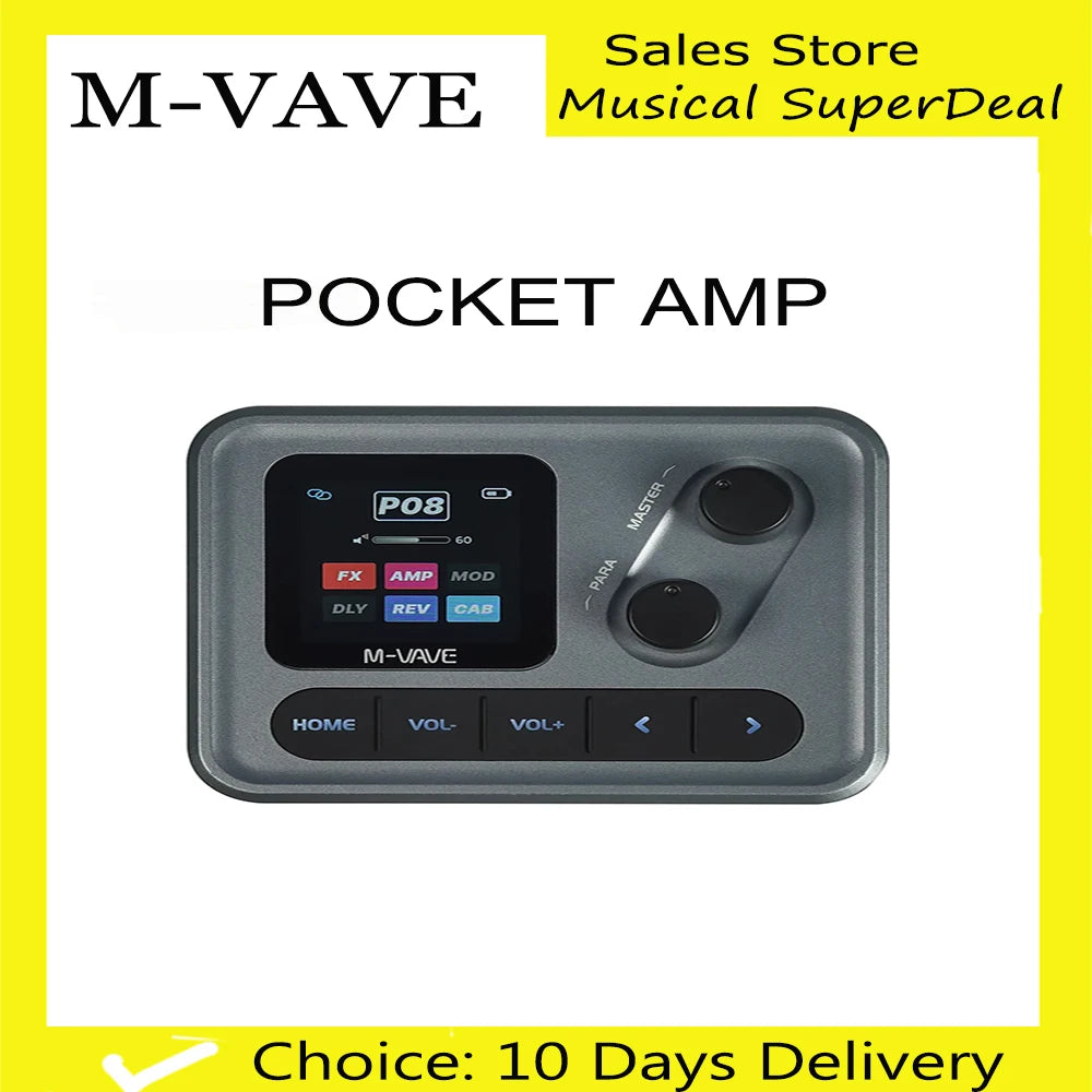 M-VAVE POCKET AMP Mini Guitar Bass Amp 1.54" LCD Color Screen APP Control Multi-Function Desktop Effects Processor Pedal