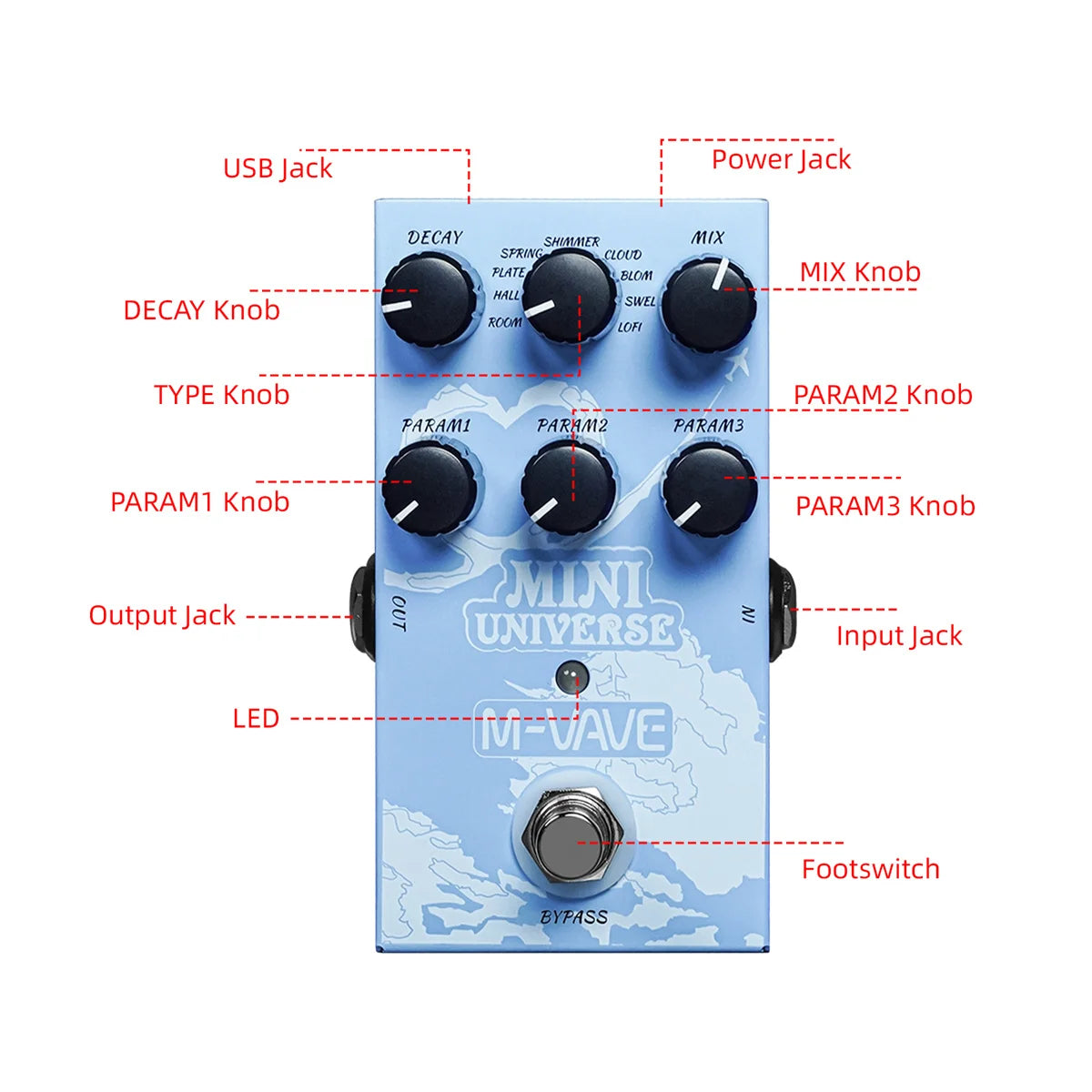 M-VAVE Mini Universe Guitar Effect Pedal Digital Reverb Pedal Digital Modeling Reverberation Effector & 9-Mode Reverb Selection